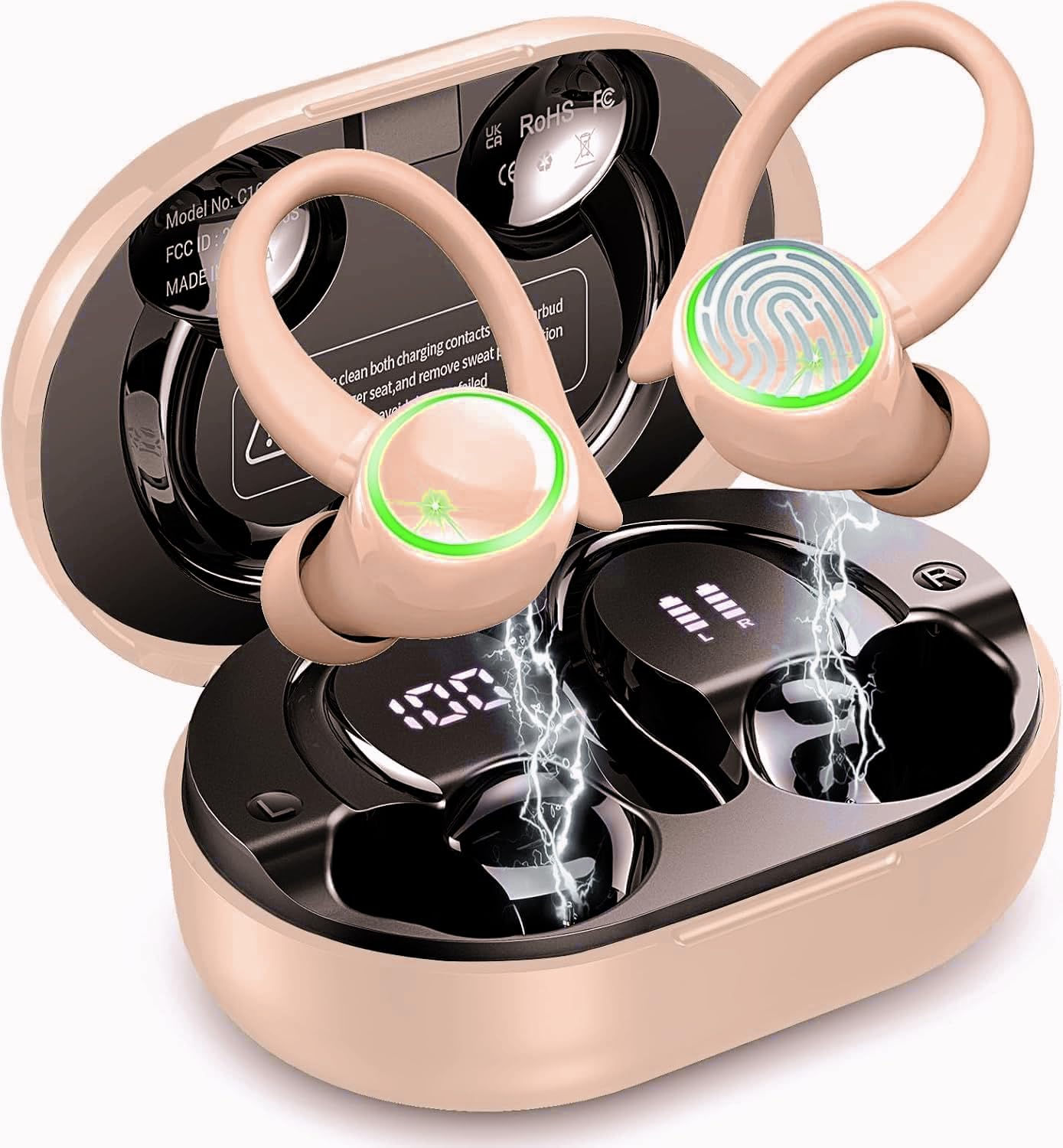 Matast 2026 Auriculares Inalambricos Deportivos, Auriculares Bluetooth 5.4 HiFi Estéreo con 4 HD Mic, 50H Cascos Inalambricos Bluetooth, Pantalla LED/IP7 Impermeable Cascos — view 9