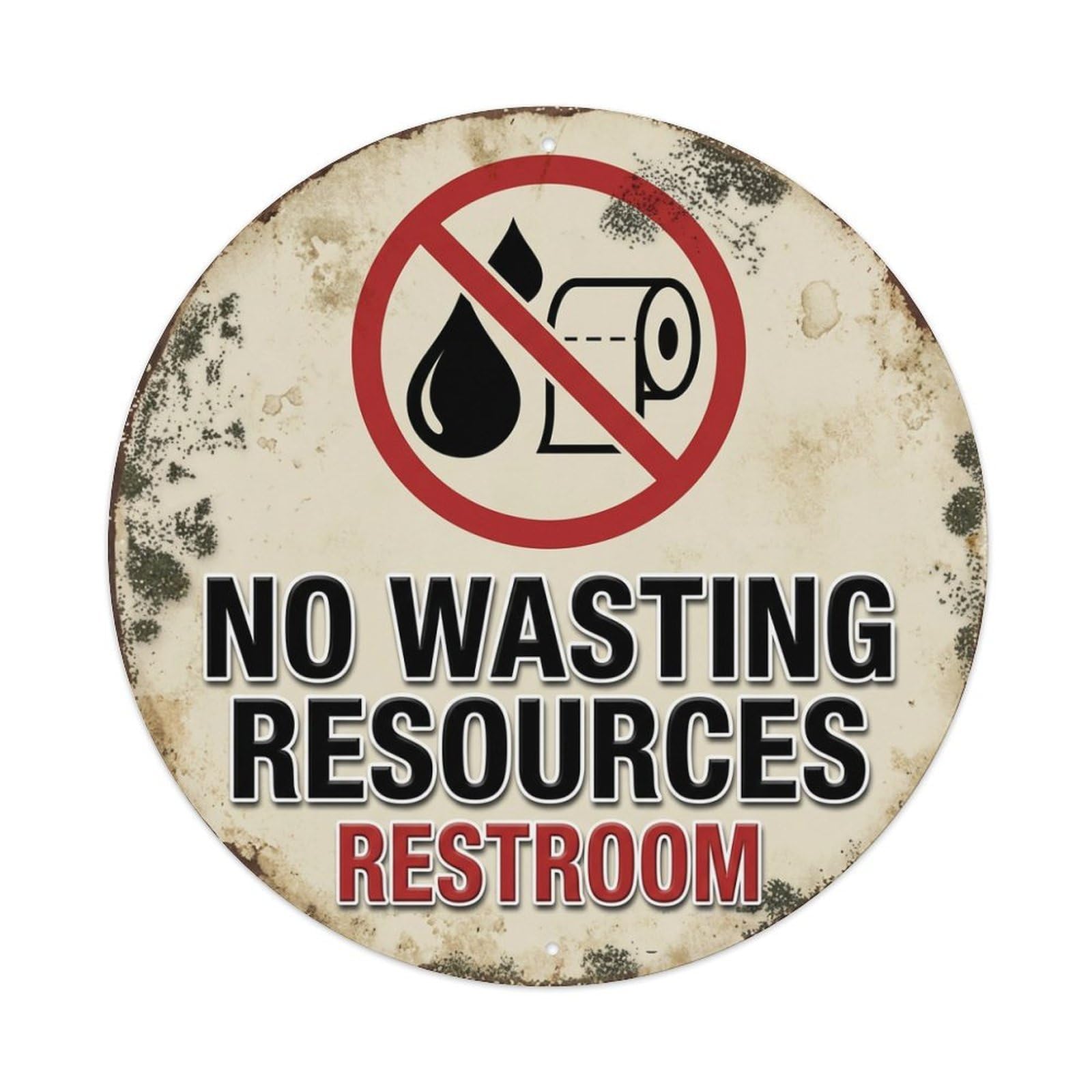 Metal Tin Sign No Wasting Resources Restroom Warning Sign