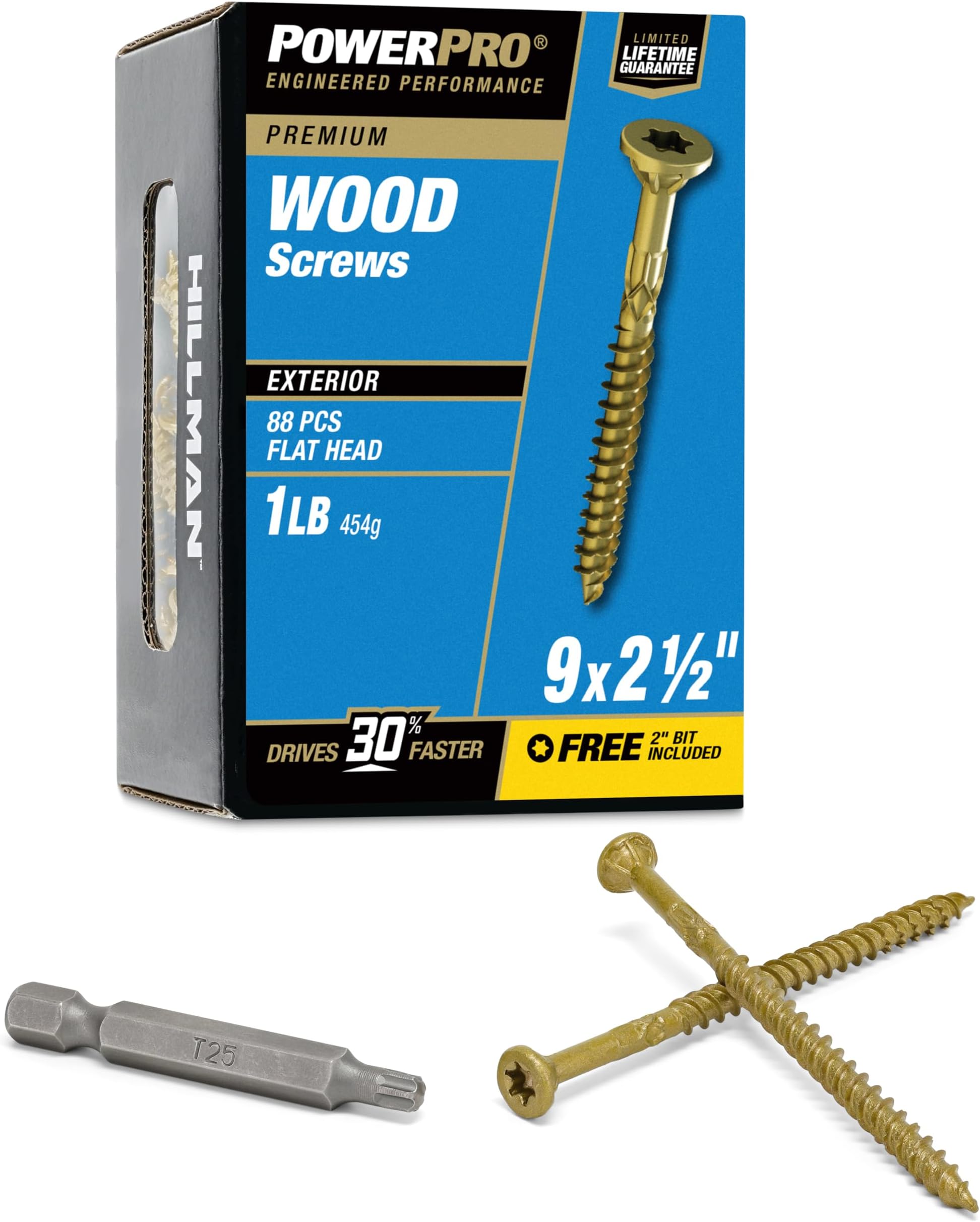 48599 Wood Screws, #9 x 2-1/2", Premium Outdoor Deck Screws, Rust Resistant, Epoxy Coated Bronze, 1lb Box, 100 pcs
