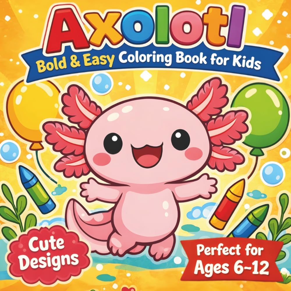 Axolotl: Bold & Easy Coloring Book for Kids Ages 6–12