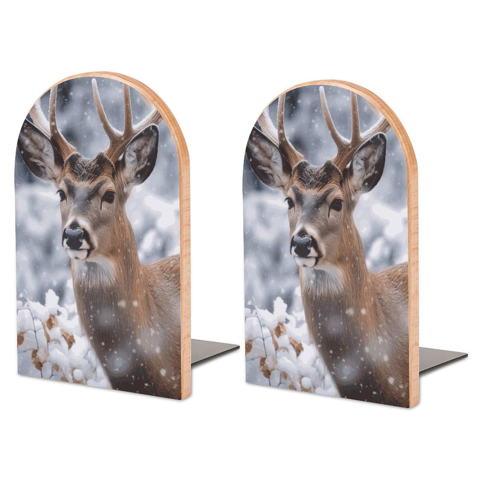 Serre-livres cerf bois de hêtre grand format cale-livres métal étagère bibliothèque