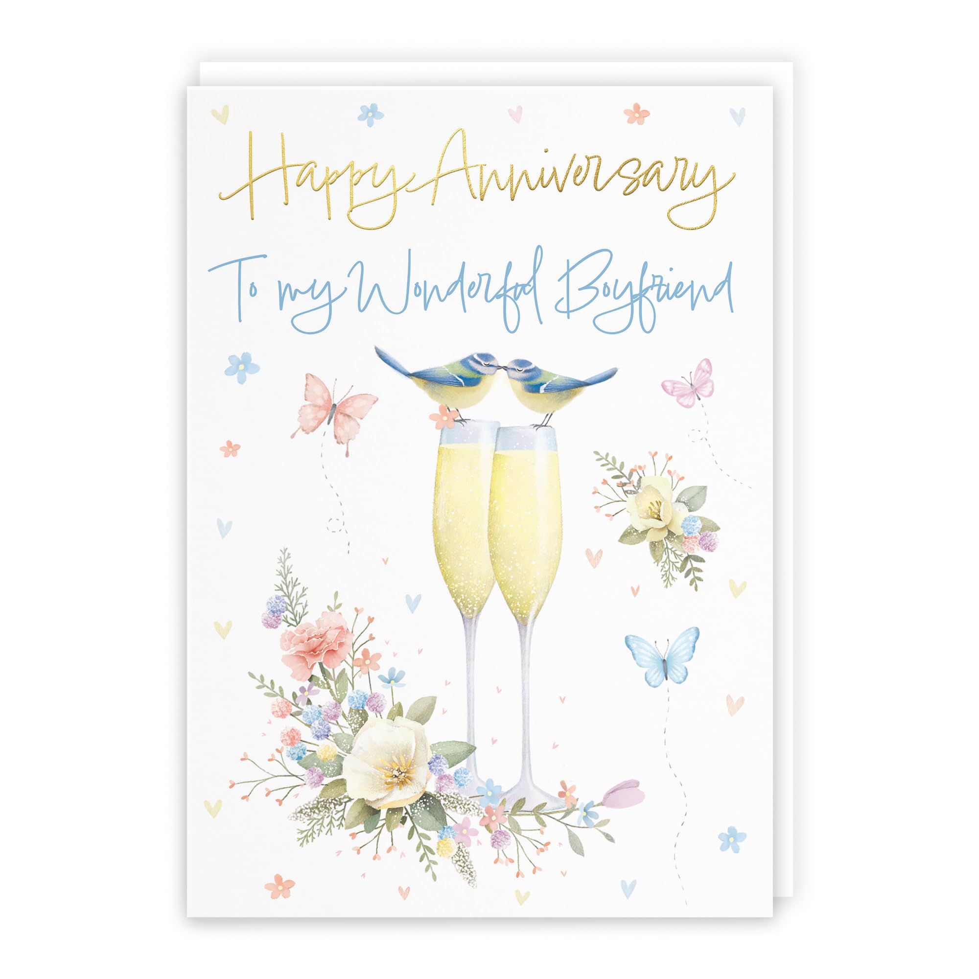 Hunts England - Boyfriend Anniversary Card - A5 Size - Champagne Flutes - Gold Foil - Anniversary Card For Boyfriend - Milo's Gallery โ image 1