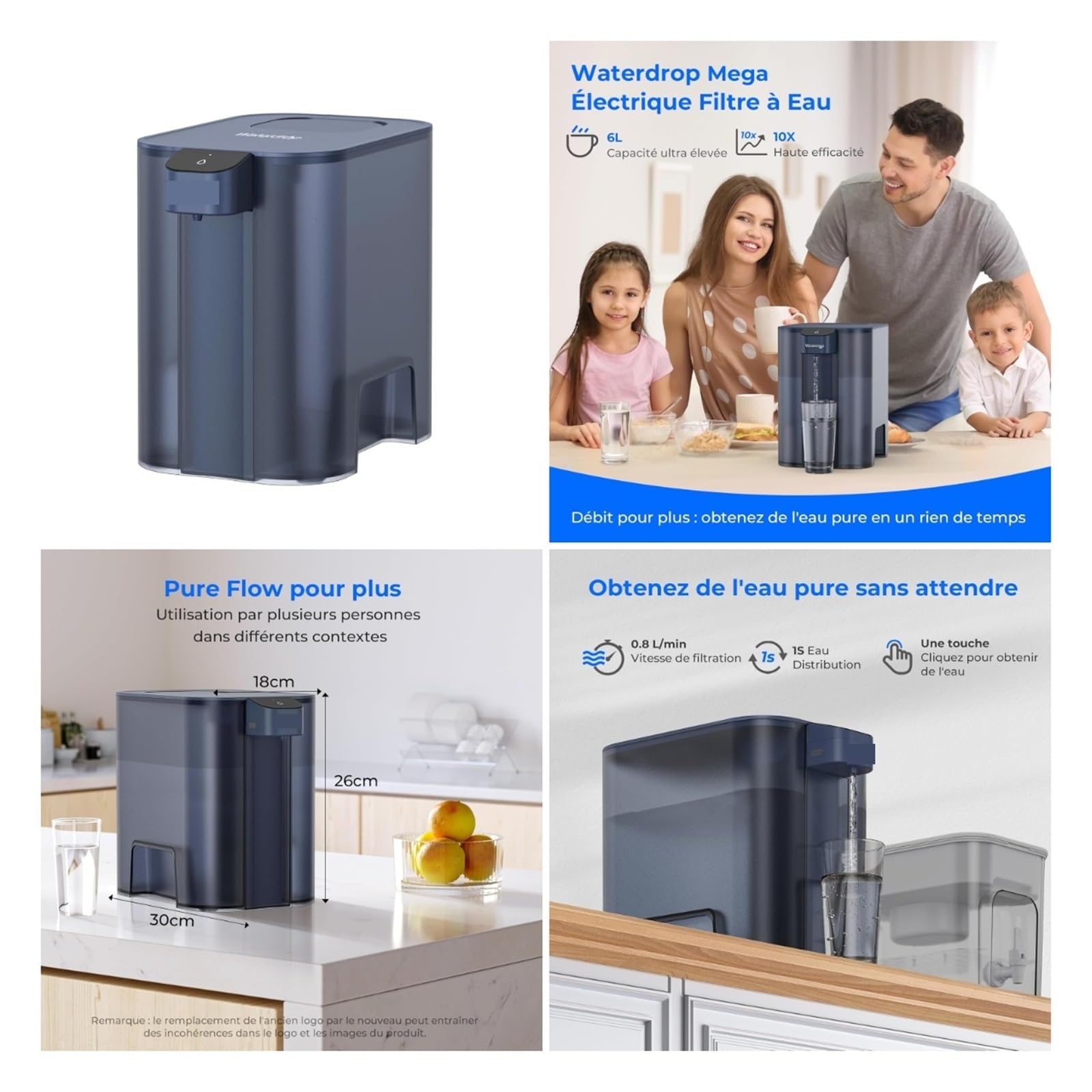 Jarra Filtrante Eléctrica, De Filtración Agua 6L, Reduce El Cloro, Plomo, Capacidad 757L, Azul FáCil De Limpiar