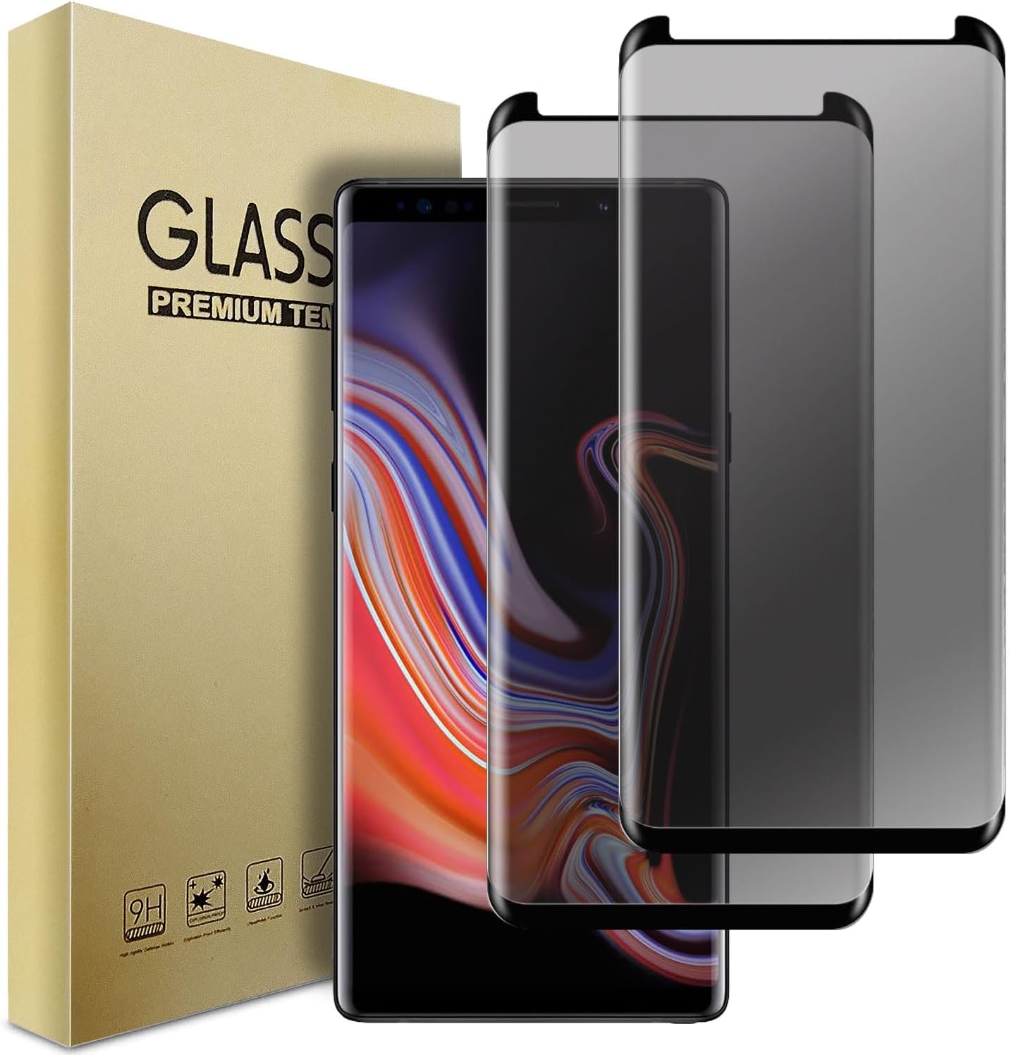 Compatible for Samsung Galaxy Note 9 Screen Protector Tempered Glass Privacy Film [Case Friendly] [3D Curved Edge] [Anti-Scratch] [High Definition] (2 Pack, Black/Clear)
