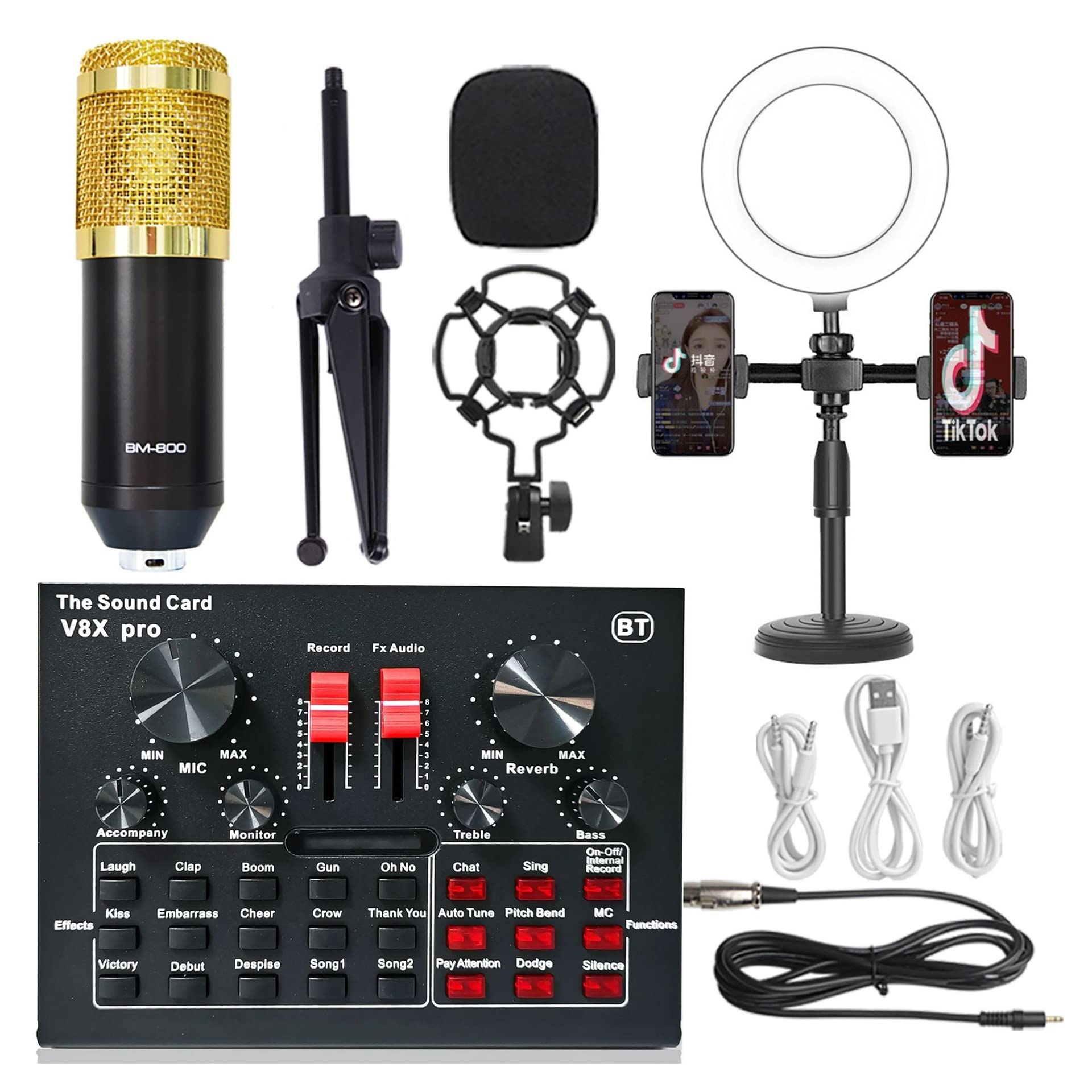 Controller mixer DJ Kit microfono microfono condensatore V8 Scheda audio live BM800 Microfono cellulare cellulare scheda audio universale per streaming/podcasting/giochi, telefono, computer(2)