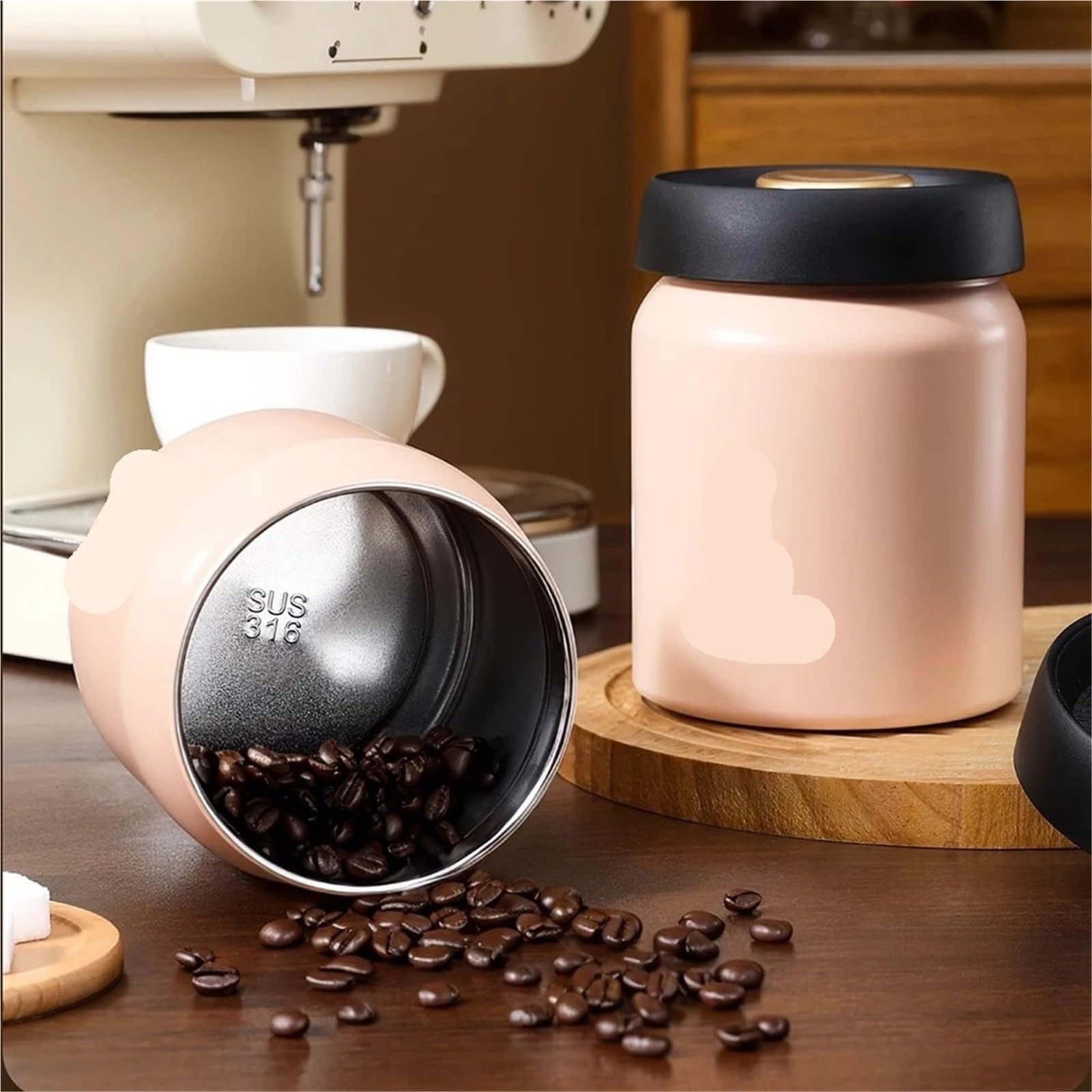 KaffeebohnenbehäLter Aus Edelstahl Vakuumversiegeltes Kaffeebohnenglas aus Edelstahl, Vorratsglas for Kaffeebohnen FüR Kaffeebohnen, Kaffeepulver(1200ml)