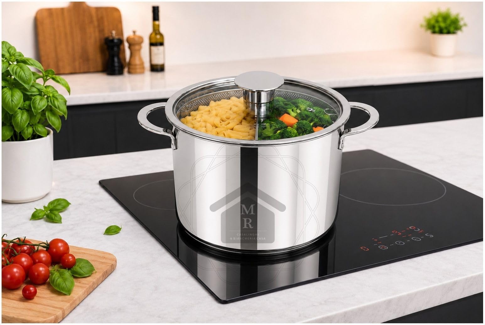Pentola Cuoci pasta 24 cm Acciaio Inox 18/10 con 2 Cestelli Induzione Gourmet Mepra