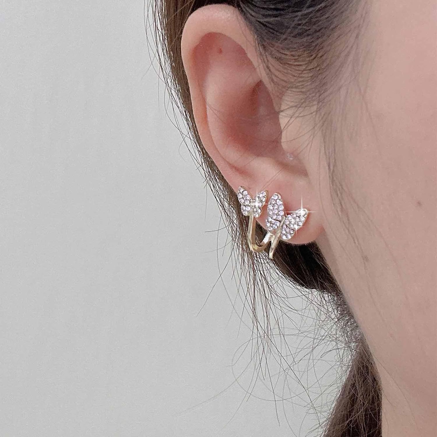 Vintage Crystal Butterfly Stud Earrings Gold Cz Butterfly Earrings Butterfly Claw Earrings Rhinestone Butterfly Wing Earrings Jewelry for Women - Image 7
