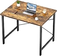 Sweetcrispy 32 Inch Small Computer Desk for Office Study Bedroom - Sturdy Metal Frame Rustic Brown Wood Top