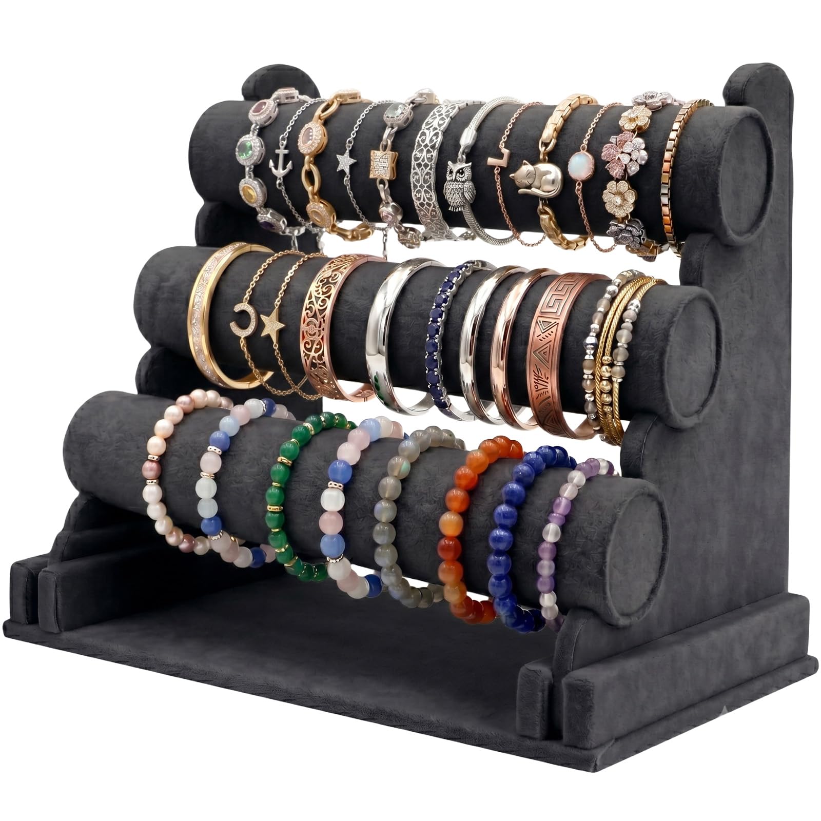 powerking Black Velvet Jewelry Organizer Stand, 3 Tiers Detachable Bracelet Display Stand and Holder, Jewelry Display Organizer for Bracelet Watch