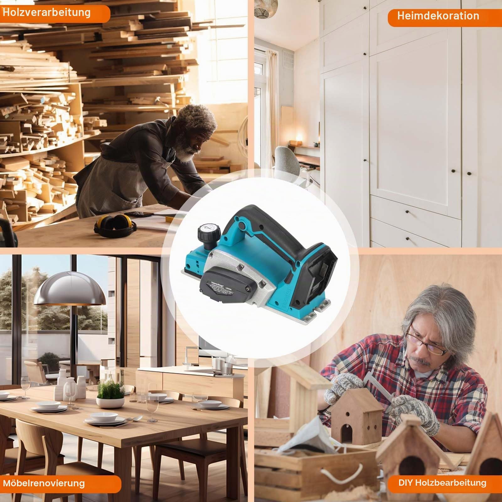 Akku-Hobel Kompatibel mit Makita 18V Akku, Handhobel Elektrisch 15000 U/min, Hobelbreite 82 mm, Spantiefe 2 mm, Elektrischer Hobel für Holzbearbeitung (Ohne Akku)