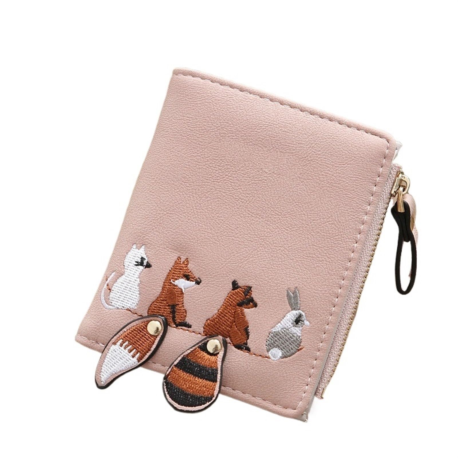 ZWCSHUU Women's Wallet Lovely Cartoon Animals Short Leather Female Small Coin Purse Hasp Zipper Purse Card Holder for Girls women's wallets(Pink)