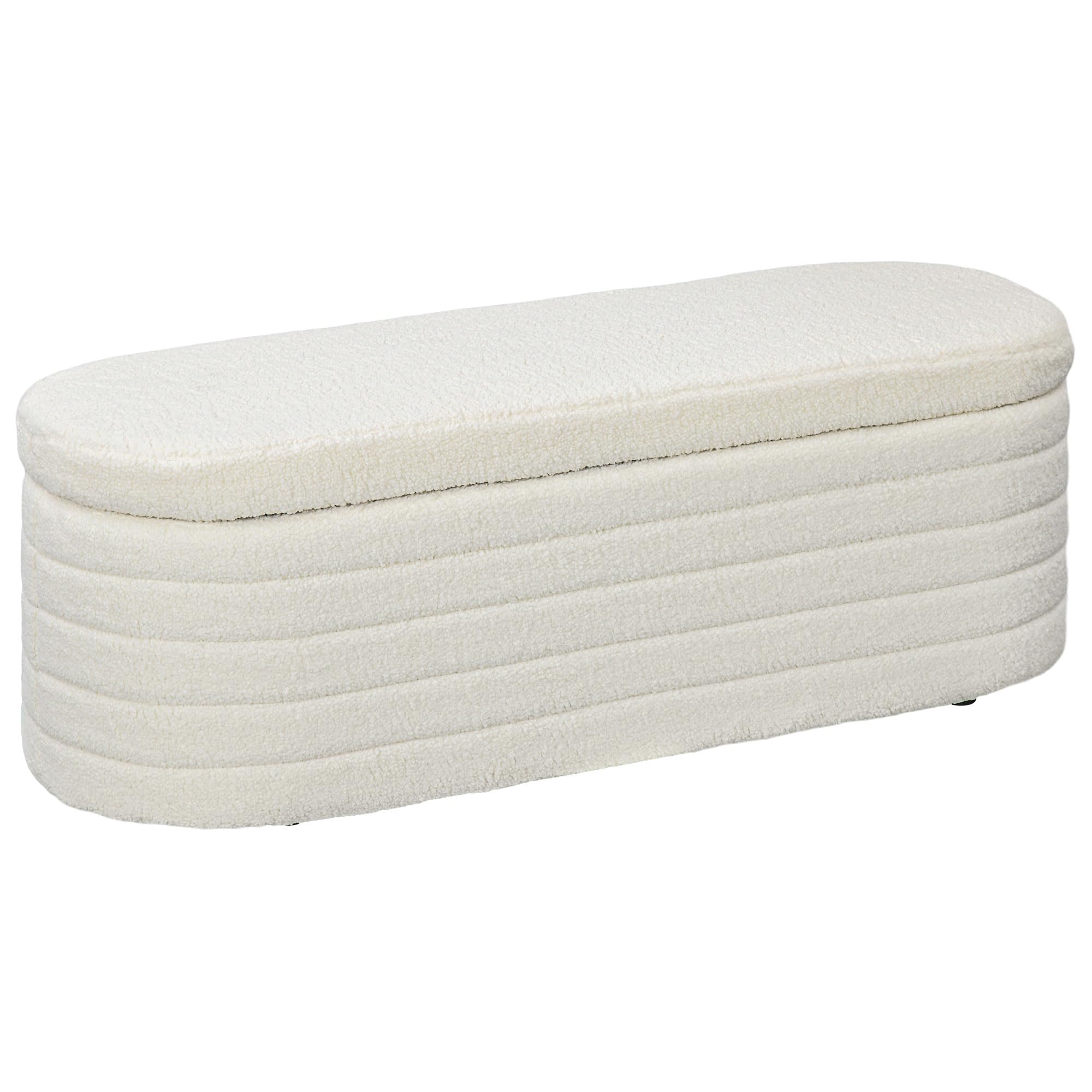 HOMCOM Banc de Bout de lit Coffre de Rangement 2 en 1 Cadre en Bois Crème | Banquette, Rembourré en polaire