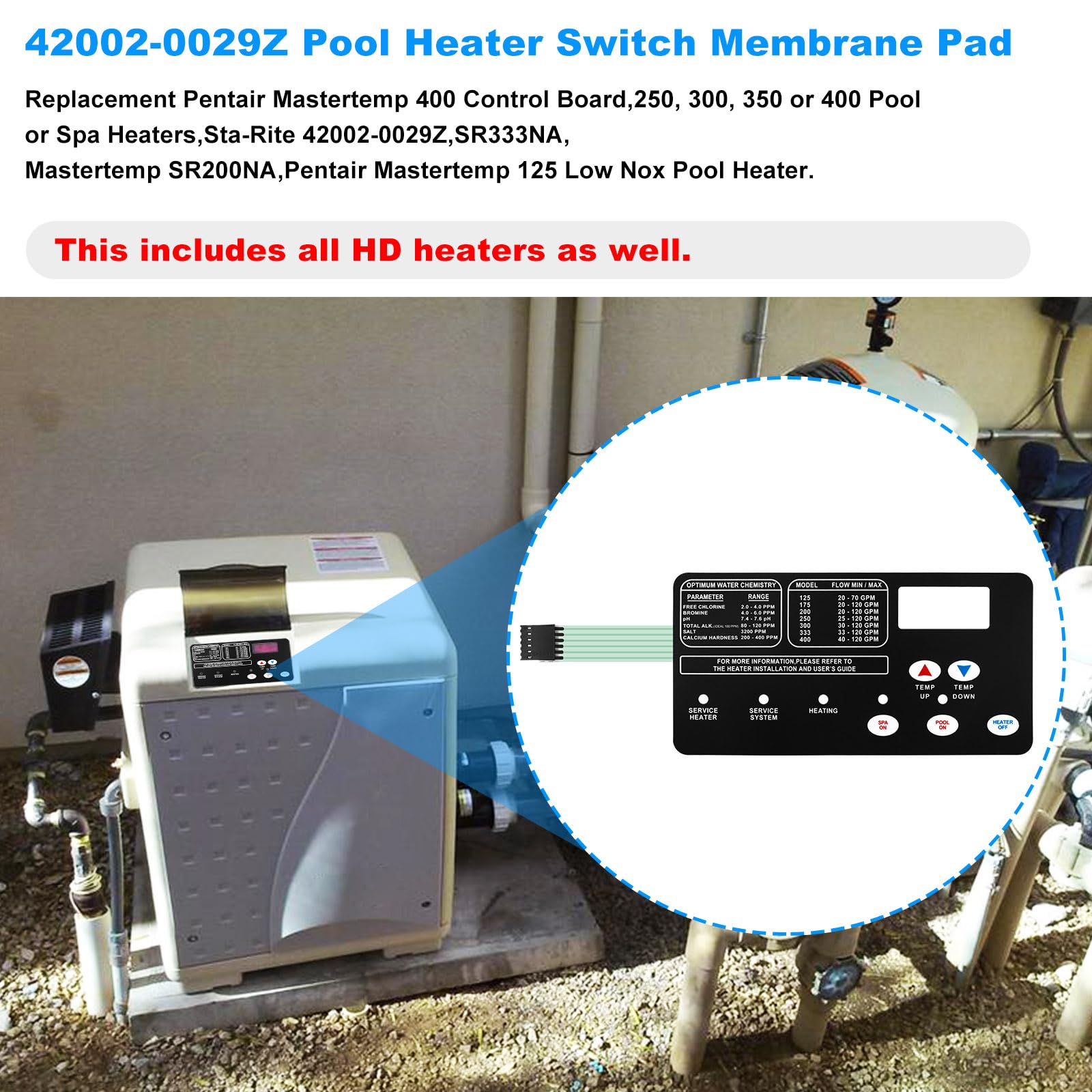 USonline911 New Upgraded Switch Membrane Pad Replacement #472610Z for MasterTemp Pool and Spa Heater Electrical System