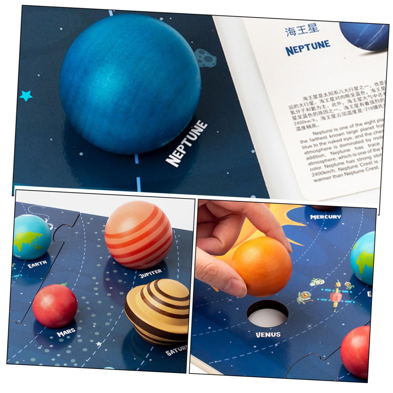 Rompecabezas de Madera para Niños Pequeños Bloques de Planetas del Sistema Solar, Juguete Educativo para Desarrollar Habilidades Cognitivas y Cooperación