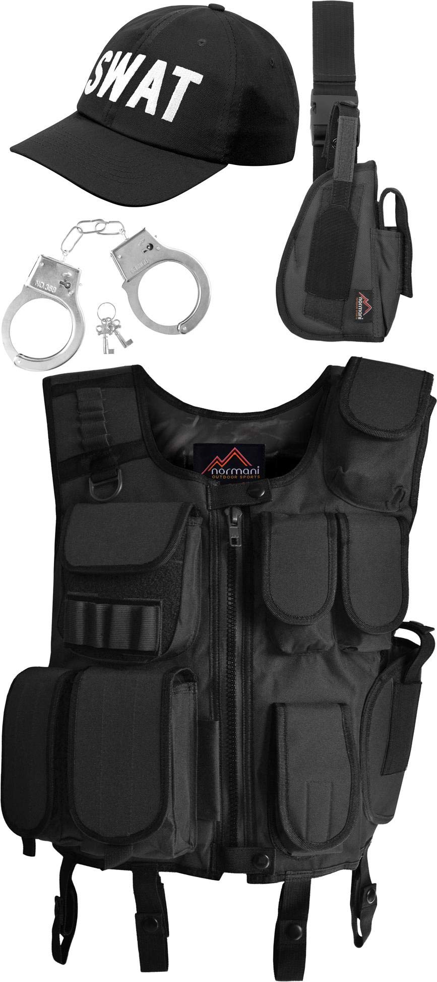 normani Unisex Erwachsenen Kostüm für Damen und Herren - Faschingskostüme Karnevalkostüm SWAT FBI Police Security Kostüm - Einsatzweste - Holster - Cap - Patch - Handschellen