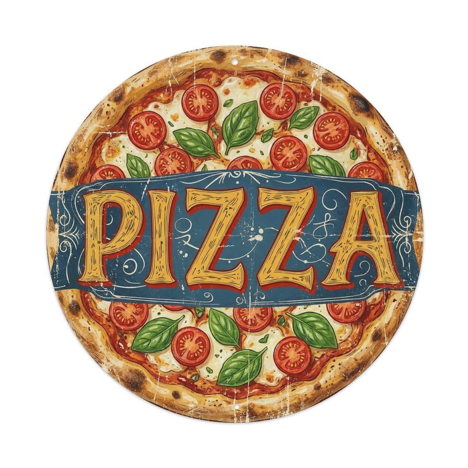 Yrnq 8X8inch Vintage Style Vintage Pizza Cherry Tomato Food Decoration Metal Tin Sign
