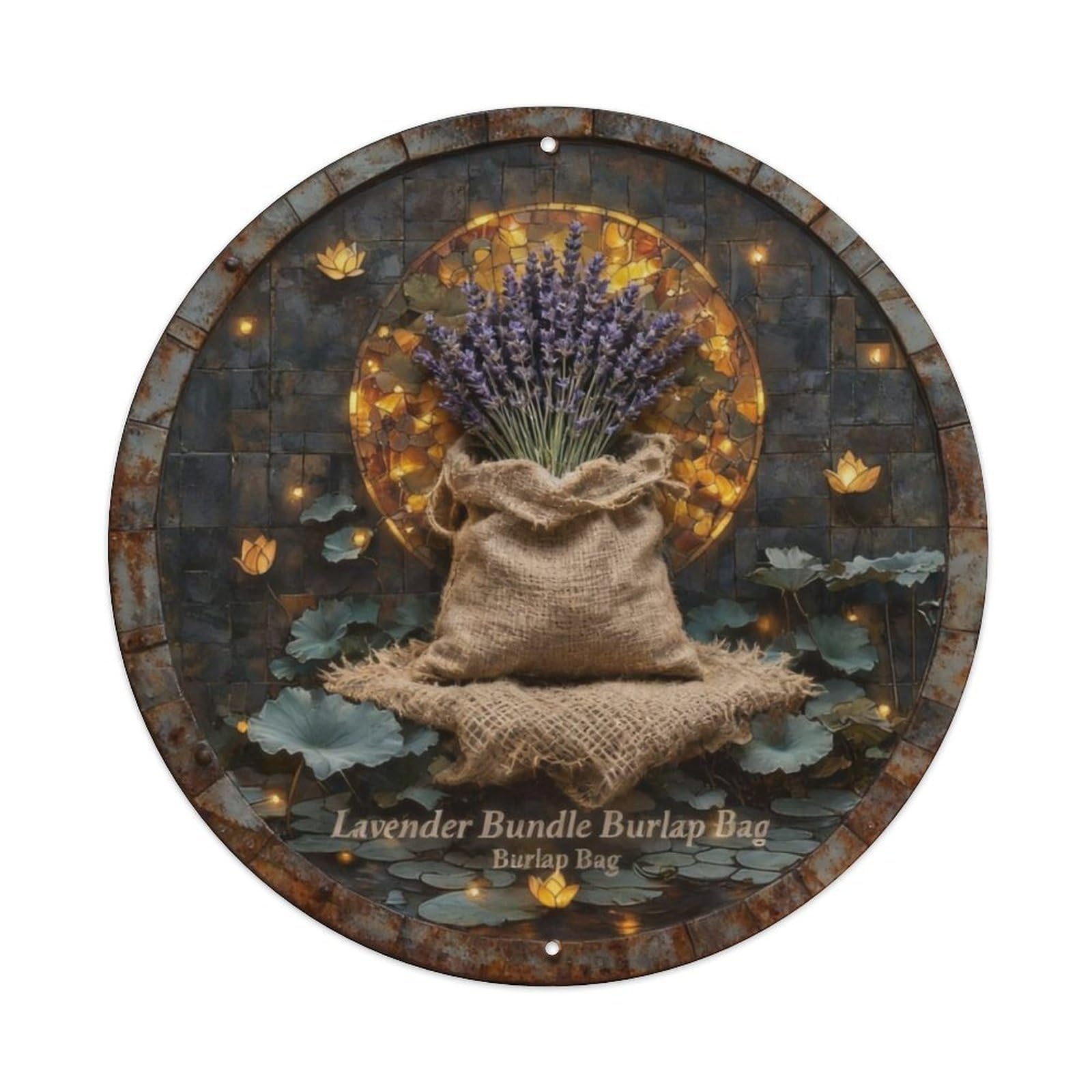 Lavender Bundle Burlap Bag Metal Tin Sign Plaque