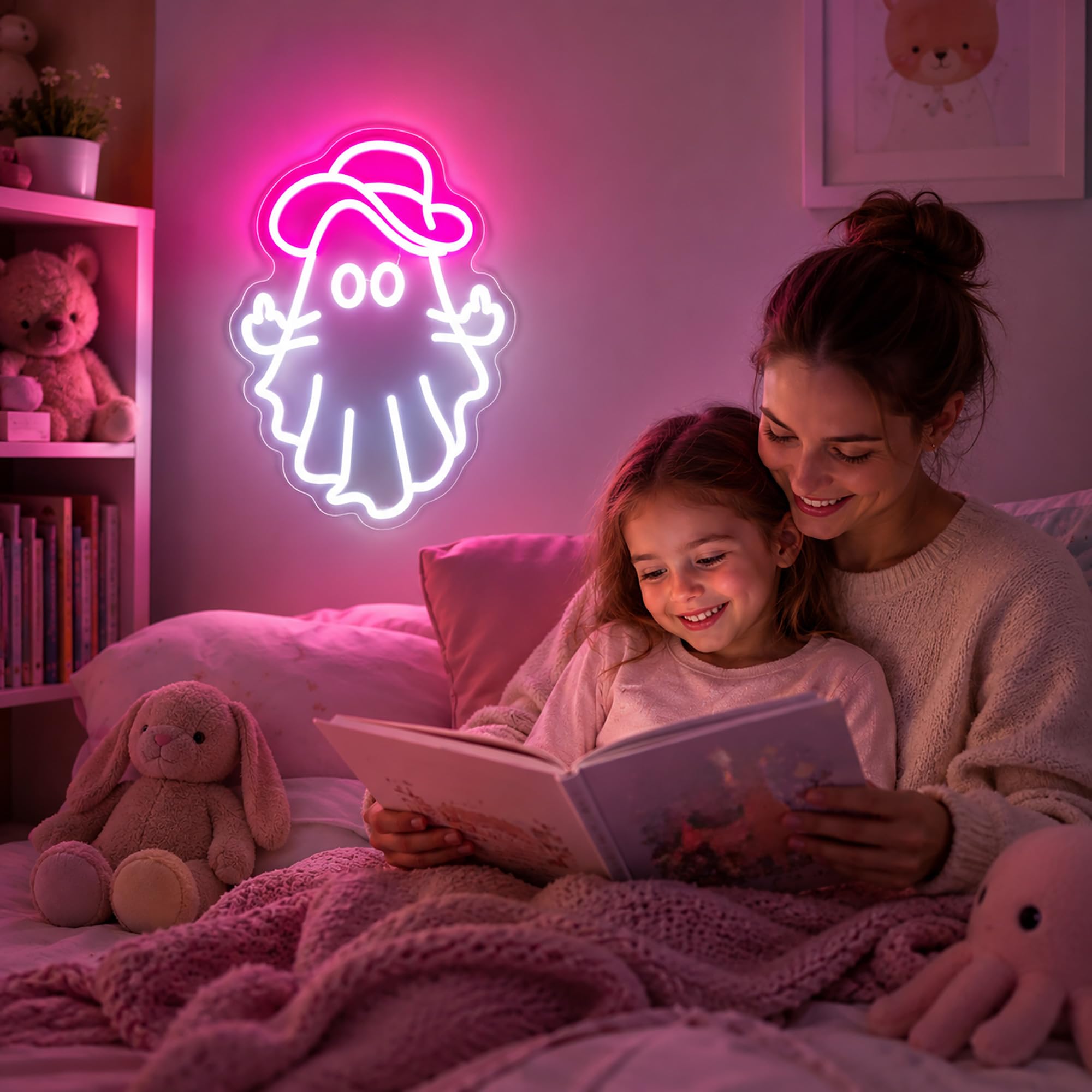 Neonowy znak kowbojski duch, neonowe znaki do dekoracji ścian, neonowe białe różowe znaki LED, do pokoju, dekoracja domu, do sypialni, klubu, na imprezę, bar, sklep, zasilanie przez USB