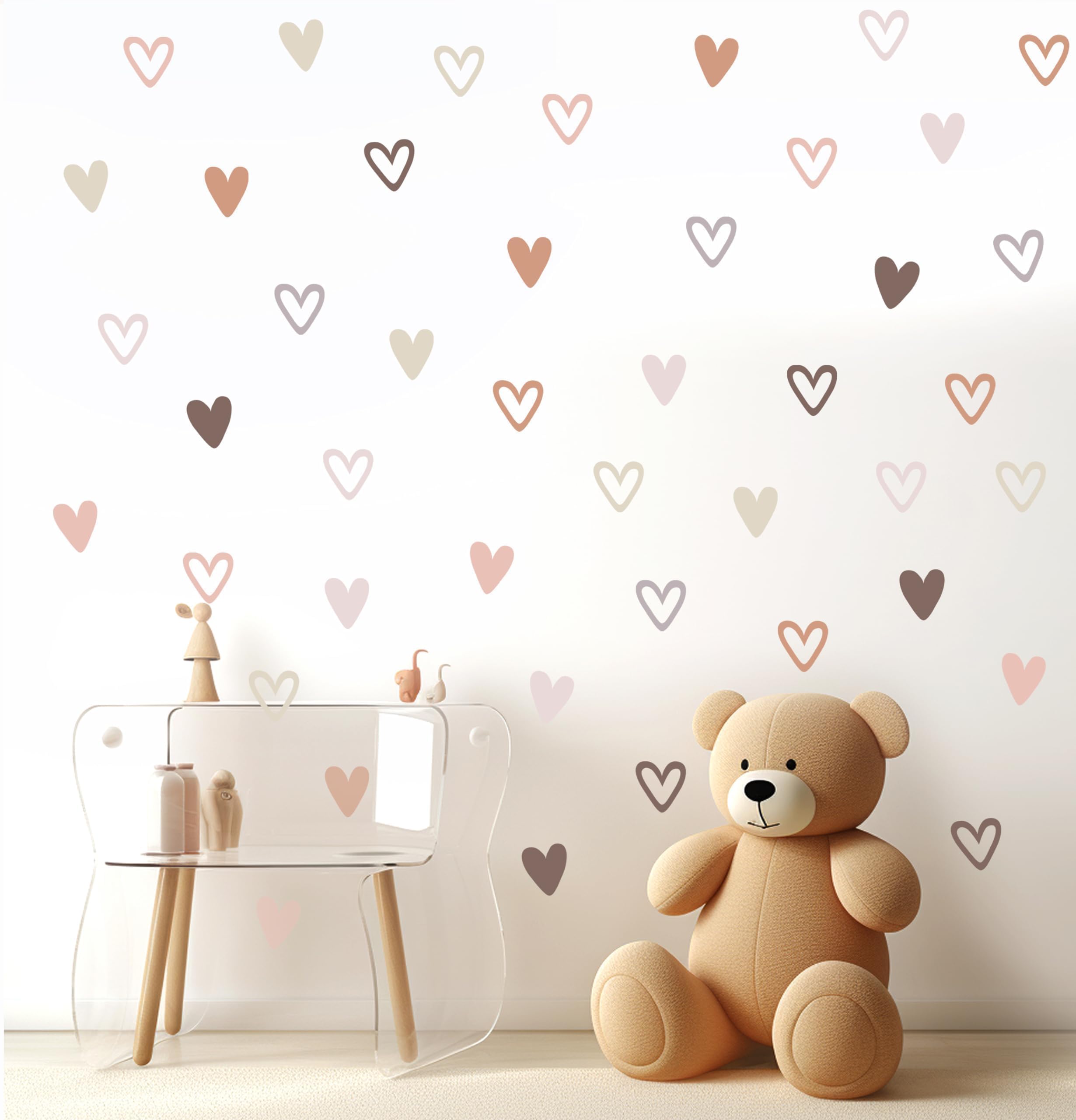 Calcomanías de pared de corazón bohemio para dormitorio de niñas, calcomanías de pared extraíbles para guardería, decoración de habitación de niños, murales de vinilo, decoraciones lindas, corazones