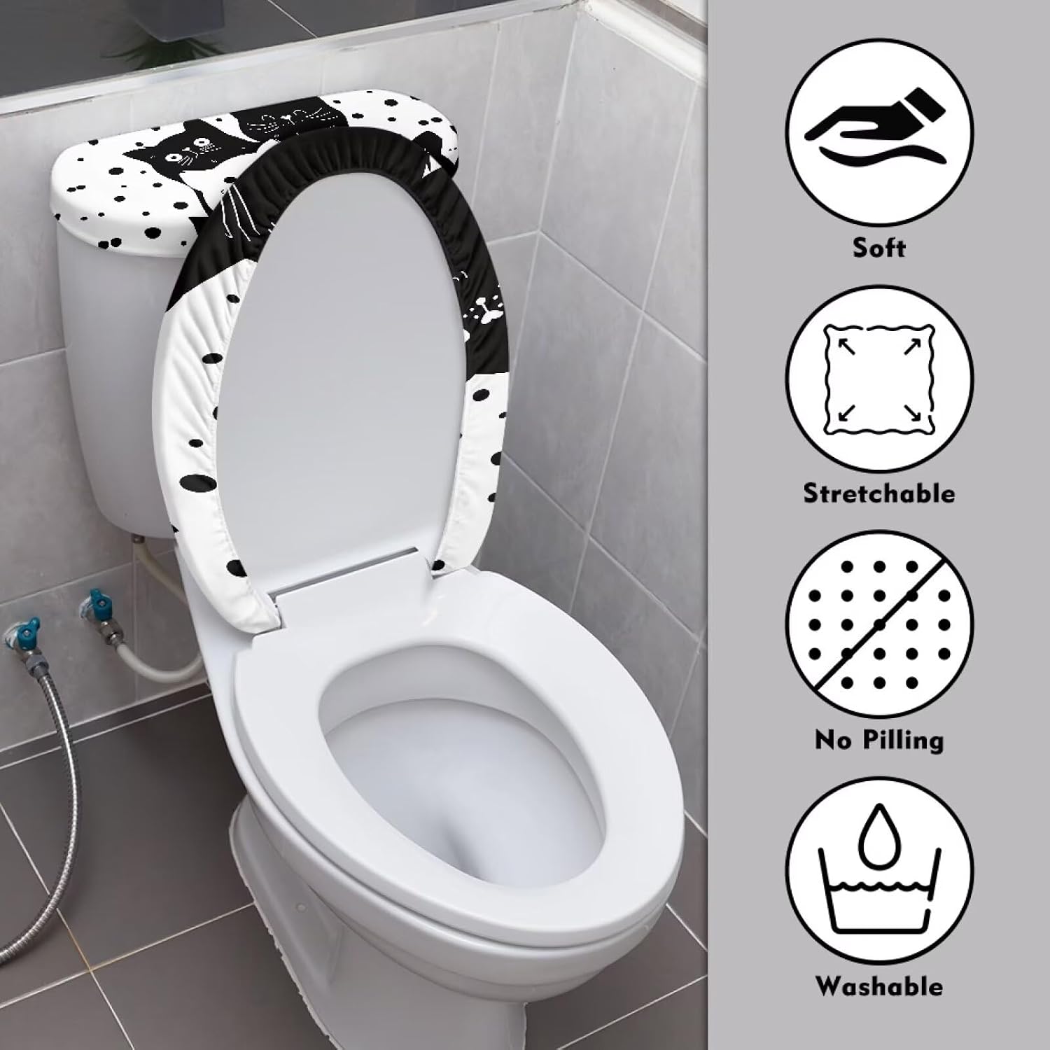 Toilet Lid Covers, Reusable Toilet Seat Covers Removable Toilet Tank Lid Cover for Hotel Home Toilet Keep Toilet Clean(Black Cats) image 3