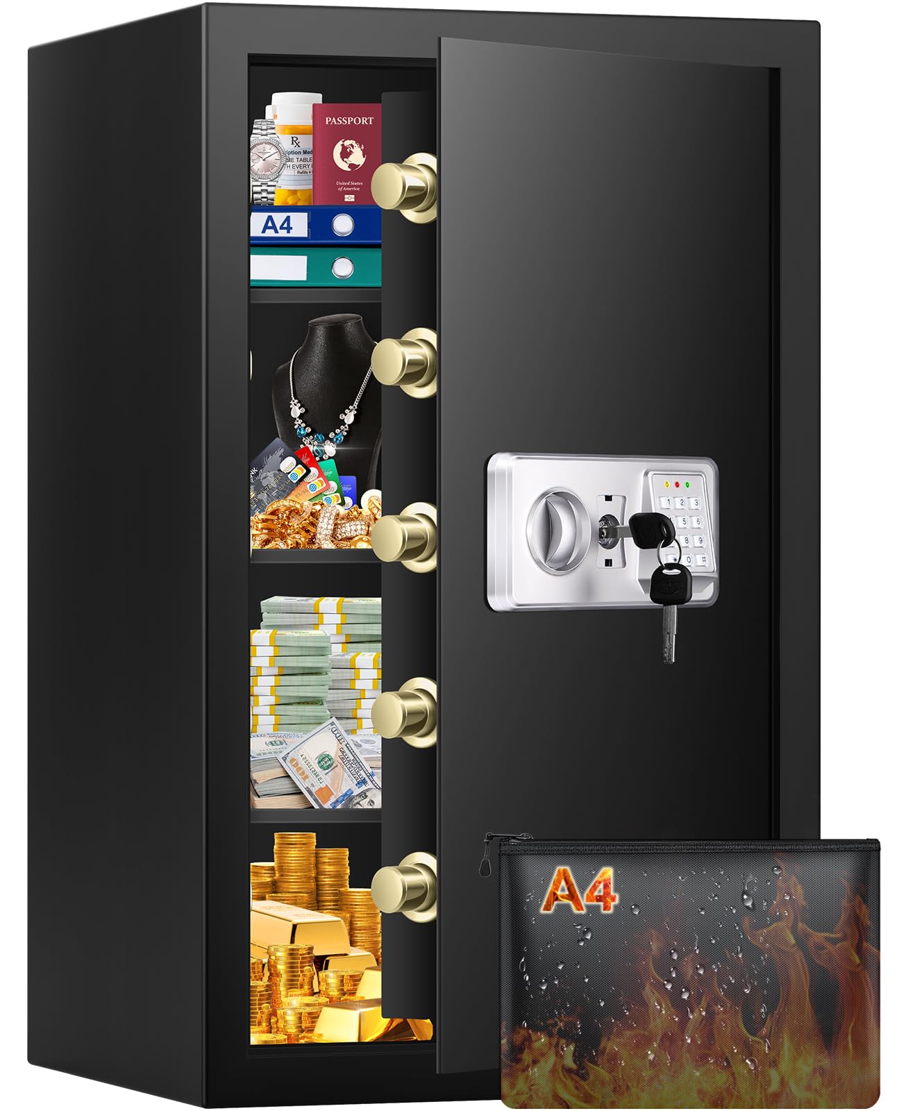 Mejasg 102L Digital Home Safe Box with Combination Lock and A4 Document Bag
