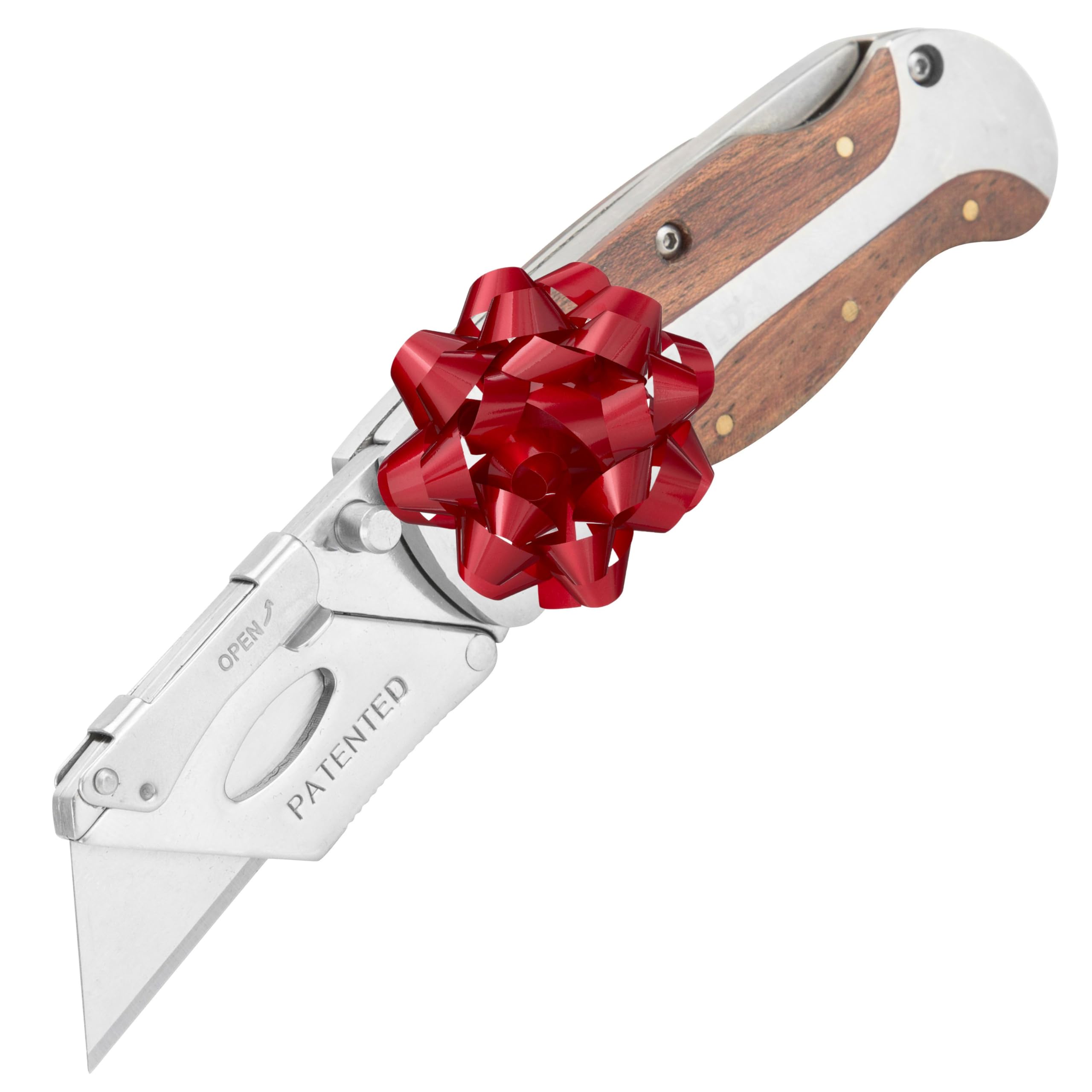 Sheffield 12115 Folding Utility Knife, Stocking Stuffers, Gifts for Men, Dad Gifts, Quick-Change Utility Knife Blades, Lightweight Hardwood Handle, Box Cutter, Cardboard Cutter
