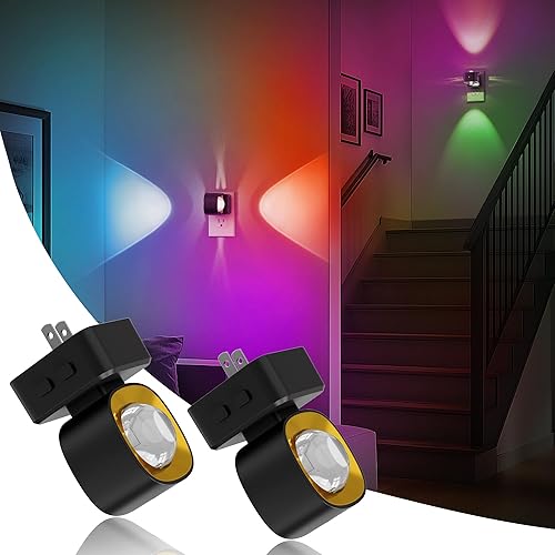 Miniatura 1 de JandCase Luces nocturnas enchufables a la pared, luz nocturna cambiante de 10 colores para niños, 2 unidades de enchufe giratorio de 180 RGB LED luz