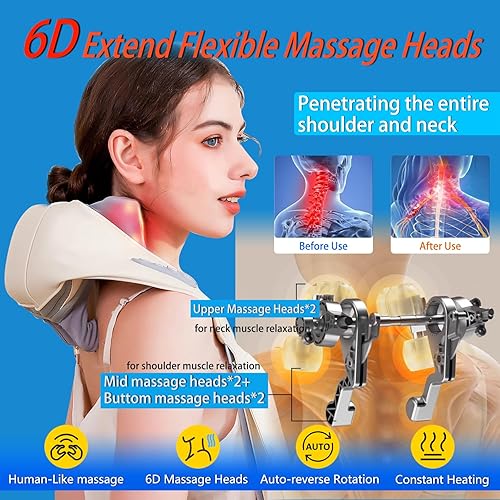 Miniatura 2 de Masajeador de cuello y espalda con calor calmante, masaje experto en tejido profundo, masajeador eléctrico de espalda para amasar. Masaje para