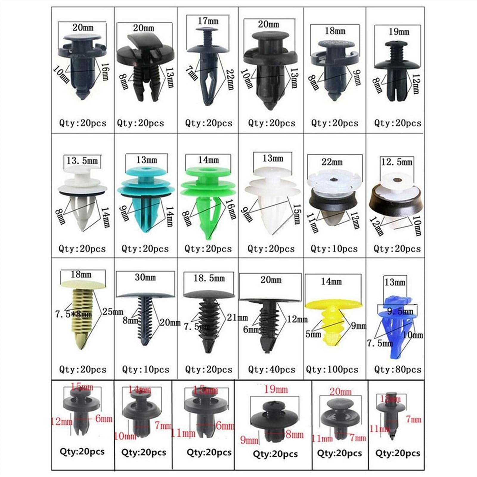 Viti e accessori 620 Pz 24 Tipi Clip Di Fissaggio Automatico Parafango Auto Push Fermo Spille Rivetto Paraurti Per Pannello Rivestimento Della Porta Scatola Cornici E Articoli Da Esposizione