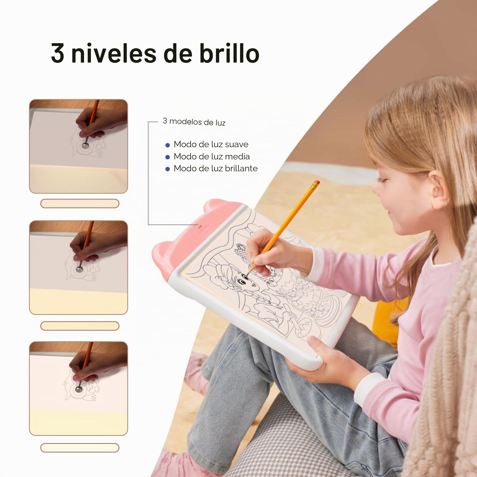 Caydo Mesa de Trazado Iluminada con Protección Ocular, 3 Niveles de Brillo – Tablero de Dibujo para Niños, Alimentación por USB-C y Pilas, Regalo de Cumpleaños y Navidad para Niños y Niñas de 6+ Años