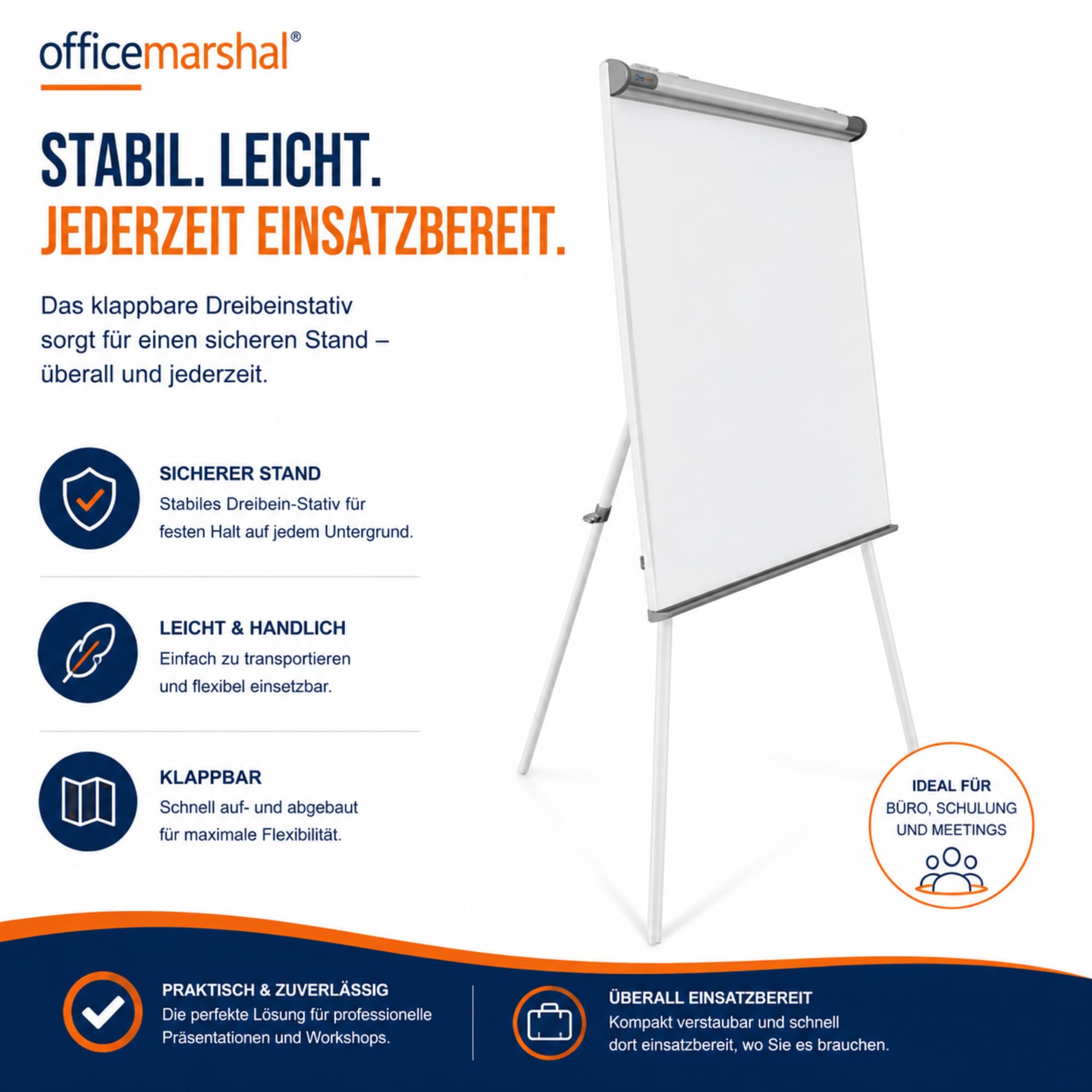 Office Marshal - Soporte magnético con trípode (68 x 105 cm, altura regulable hasta 180 cm)
