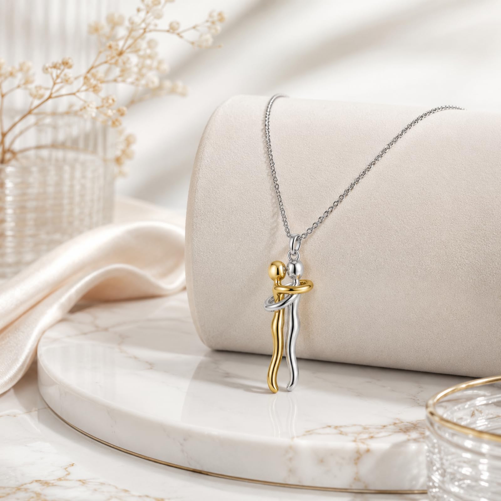 Umarmung Paar Halsketten aus 925 Sterling Silber Liebeselement Partnerkette mit Umarmungsanhänger für Damen und Herren als Geschenk