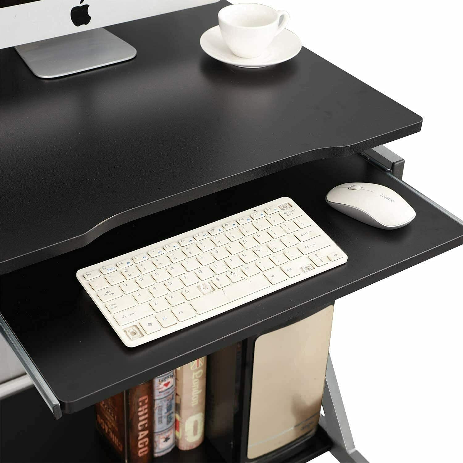 Dripex Computertisch klein mit 4 Rollen in Z-förmige, Schreibtisch, Mobiler Laptoptisch mit Tastaturauszug und Ablage für Home Office 60x48x73cm Schwarz