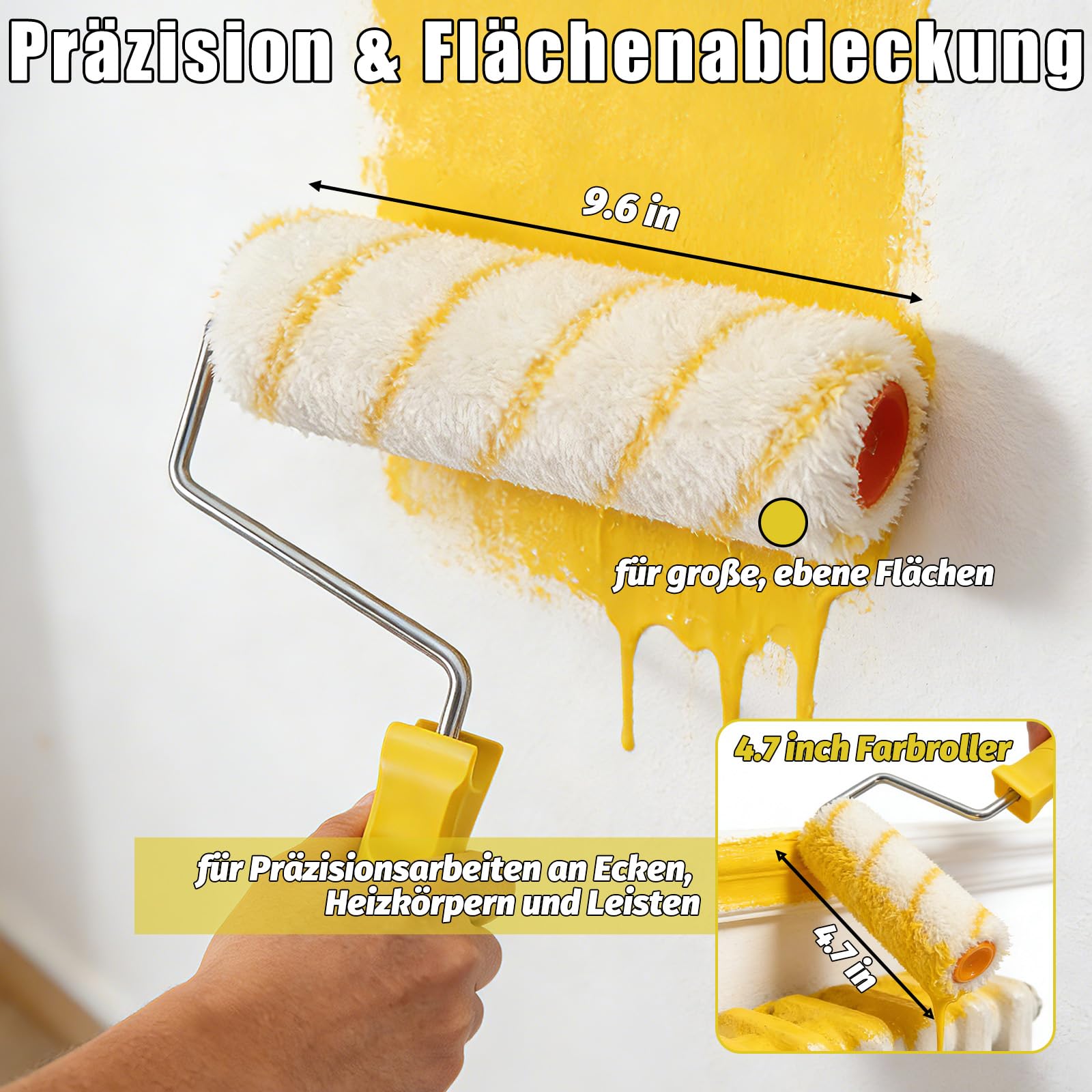 Lot de 20 rouleaux de peinture avec barre télescopique de 1,5 m, rouleau de peinture, pinceau, grattoir et bac à peinture, rouleau de peinture pour peindre les murs, plafonds, portes, moulures