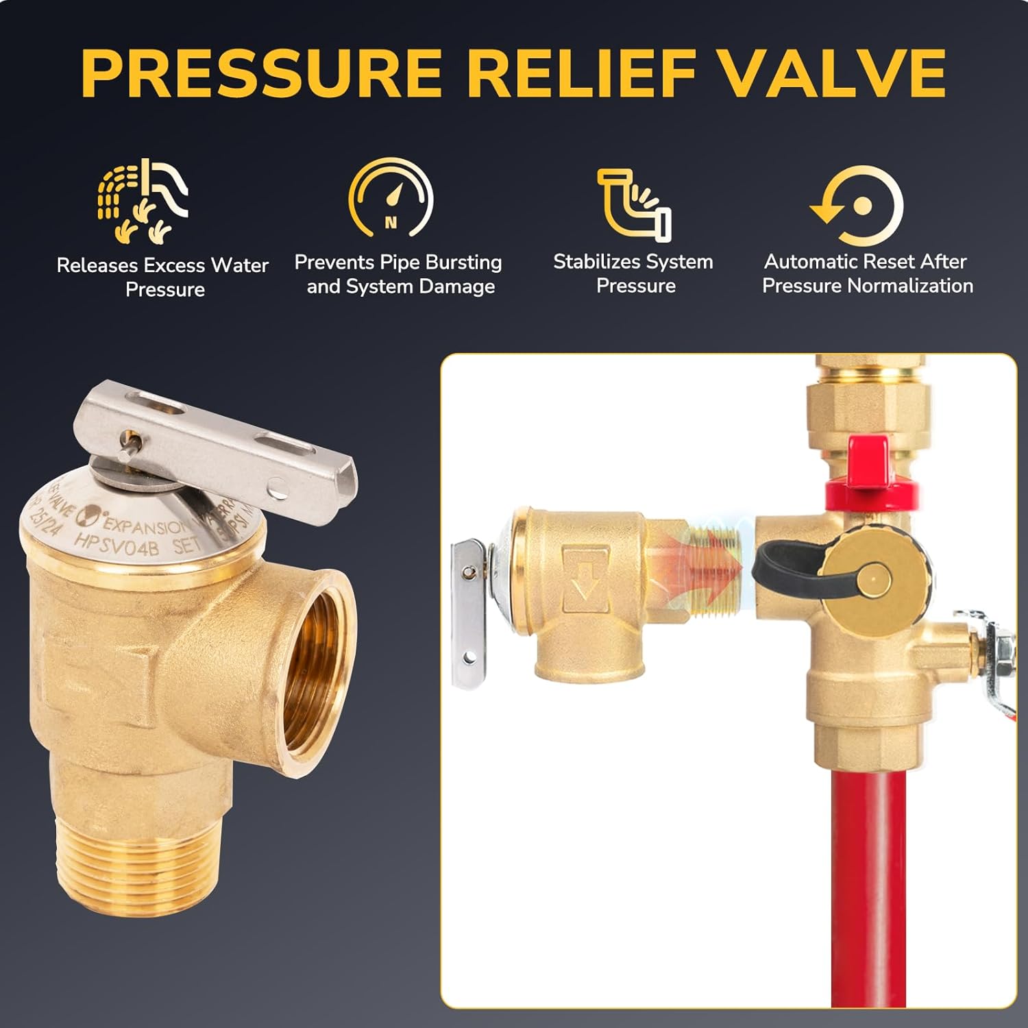 Tankless Water Heater Service Valve Kit, 3/4 Inch IPS Isolator Set with Pressure Relief Valve, Hot & Cold Shut-Off Valves, Lead-Free Premium Brass, Compatible with Rheem, Rinnai, Navien