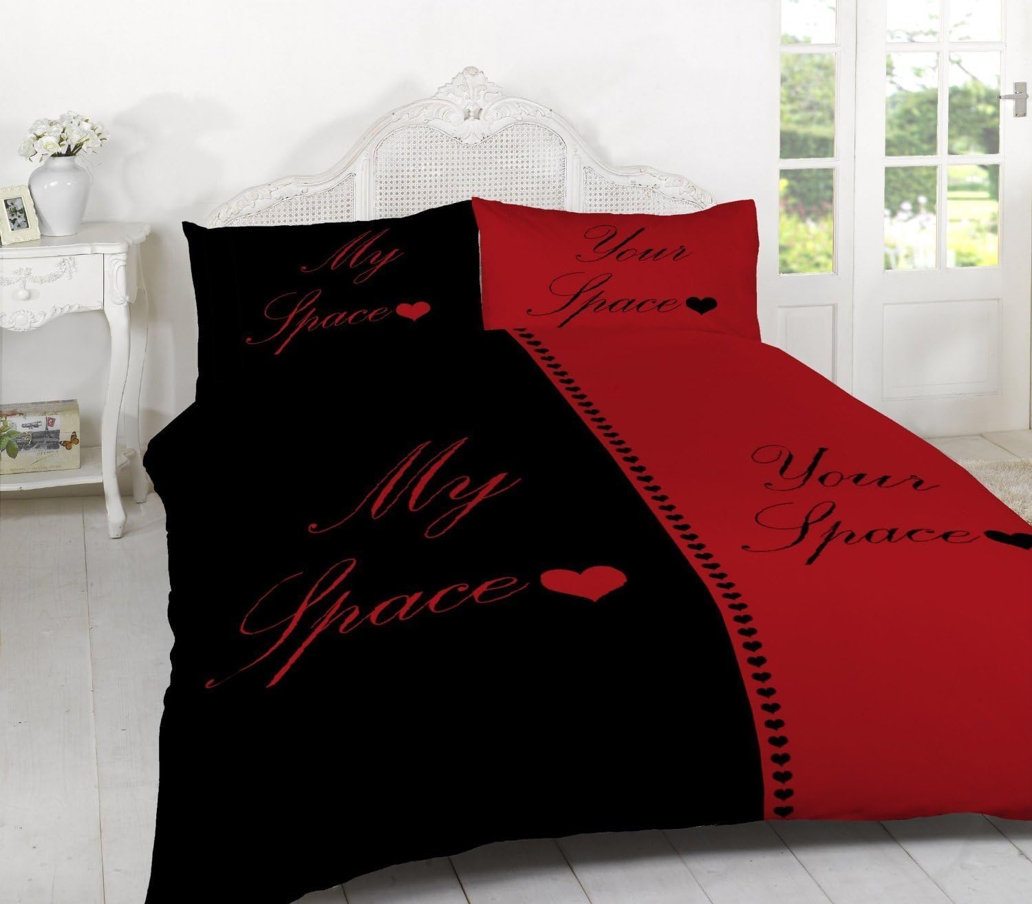 Papa Jones Ltd Duvet/Quilt Cover Set Love Heart Motif “My Space Your Space” with Pillow Cases