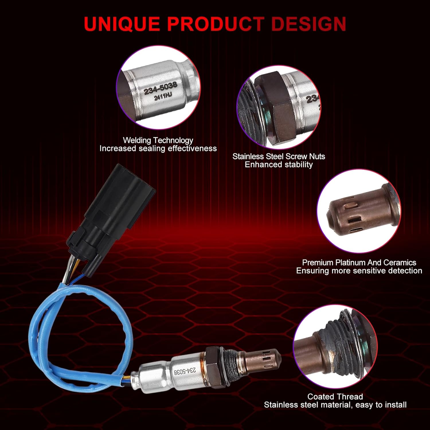 O2 Oxygen Sensor Upstream 234-5038 Compatible with Ford Flex Fusion Escape Explorer Transit Police Interceptor for F150 for Mustang for Lincoln MKX MKS MKZ for Mazda 6 CX-9 for Mercury Mariner Milan
