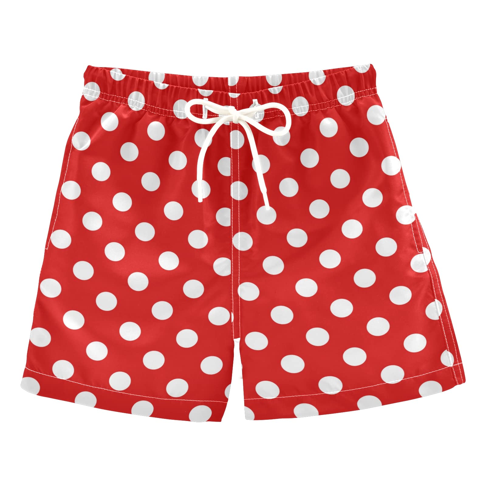 Polka Dot Red Boys Swim Trunks Toddler Boy Swimsuit Quick Dry Boys Bathing Suits for Boys Adjustable Waist Beach Shorts for Kids 2T-16