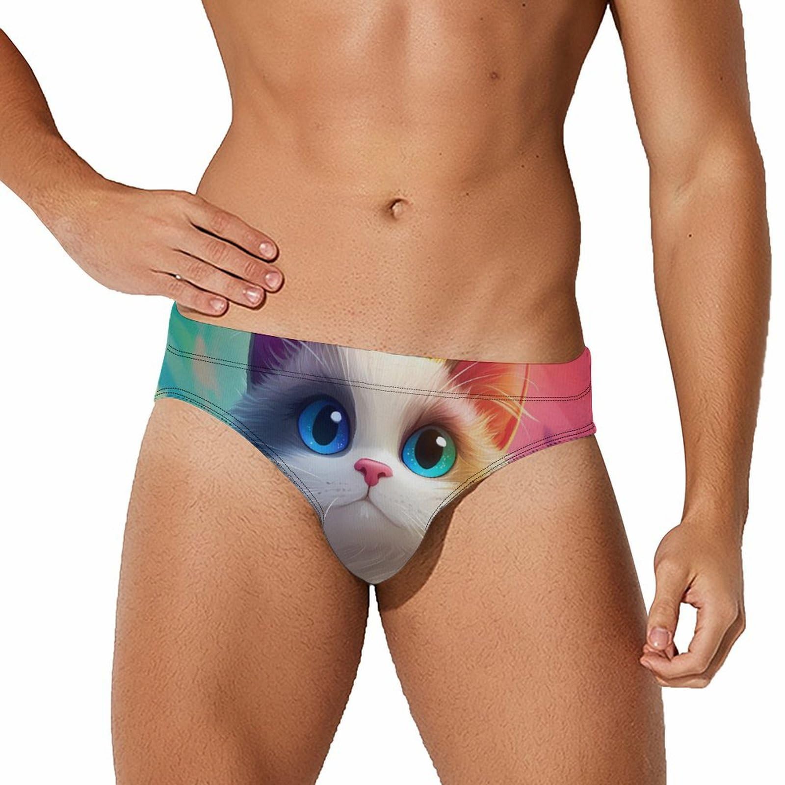 Asbwuo Unisex As Pic Colourful Cat Men's Swimsuit Brief Beach Shorts Bikini Swimwear Sexy Swimming Trunks