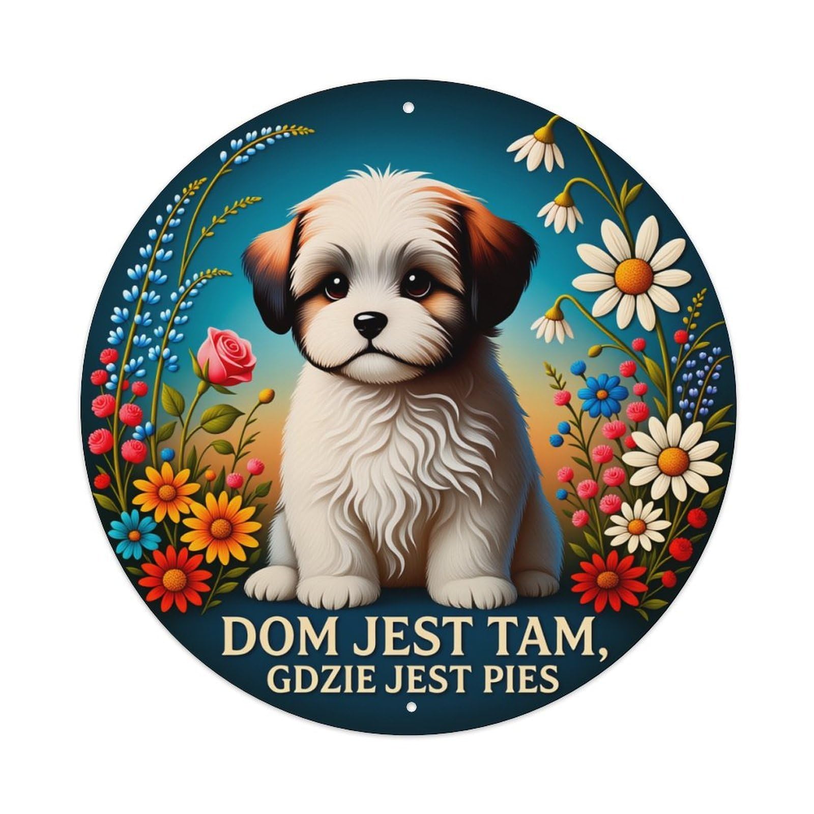 Cute Puppy Floral Background Text Round Tin Sign Vintage Style Metal Sign Home Bar Garden Wall Plaque Decor Metal Poster 8x8 Inch