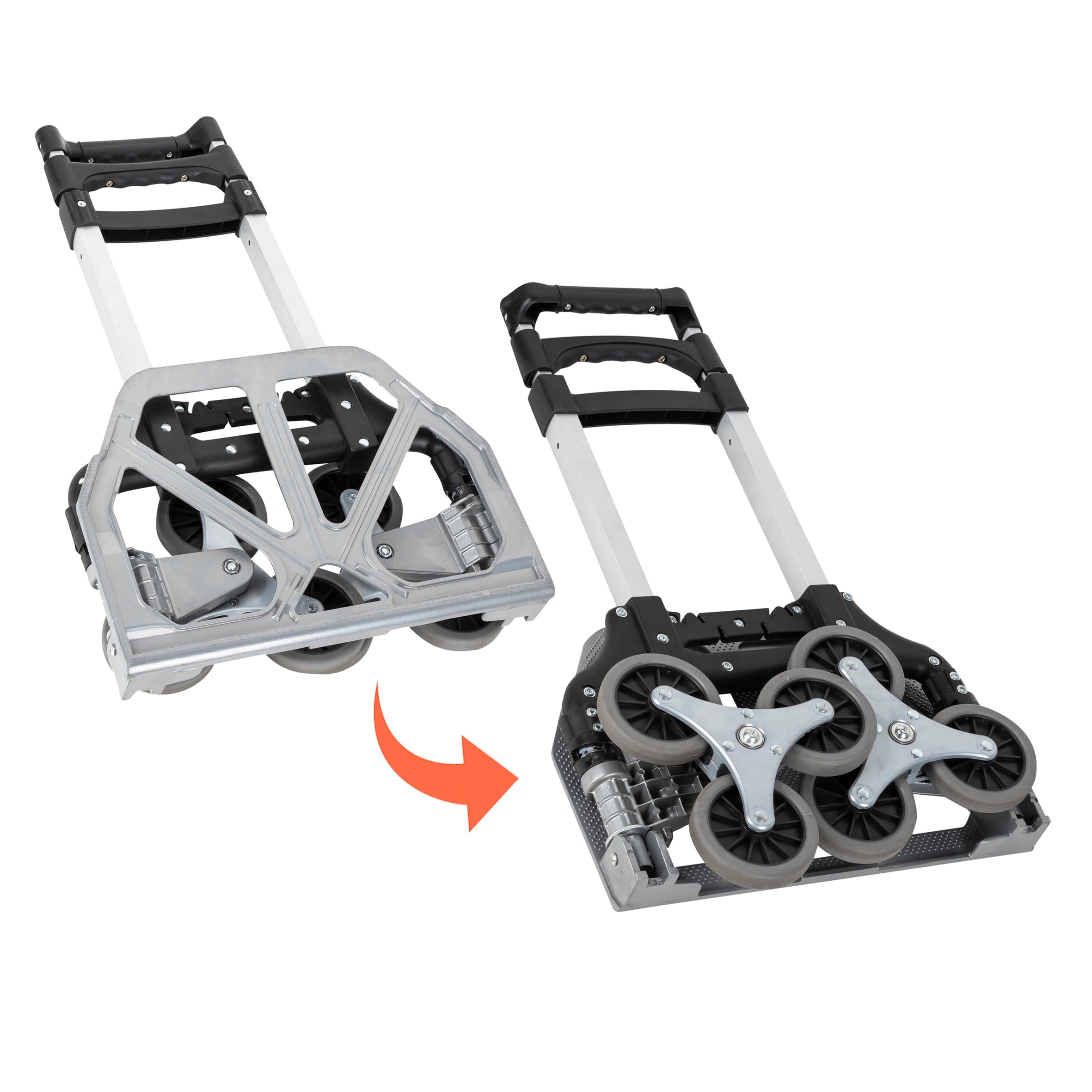 Aluminium Treppen Sackkarre klappbar mit Spanngurt - 100 x 47 cm - Treppensteiger 2-stufig verstellbar mit Gummirädern - Staplerkarre Transportkarre mit Teleskopgriff Tragkraft 70kg