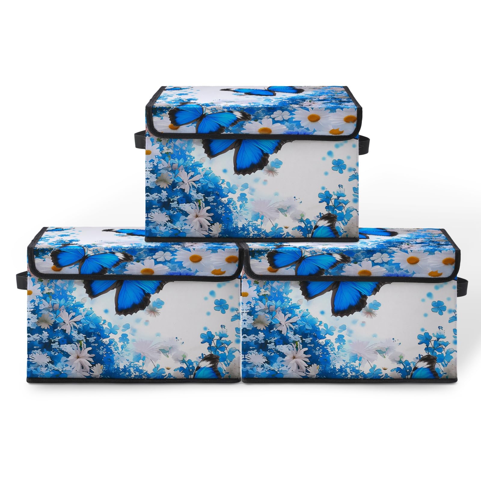 Stackable Storage Bins with Lids,Closet Organizers Fabric Box for Home and Office,Blanket Clothes Organizers,Under Bed Storage Containers 3 Pack