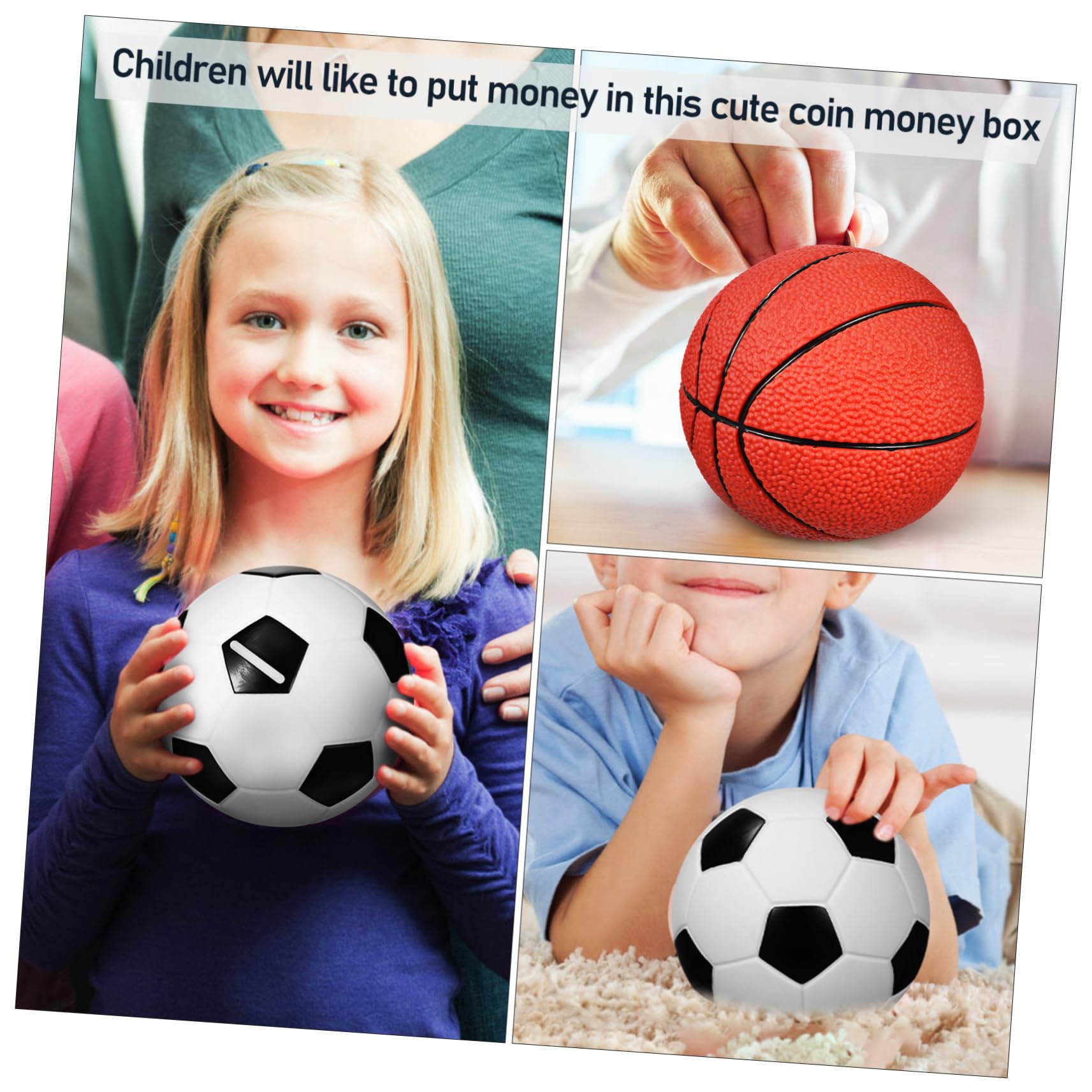 ibasenice Set di 2 Salvadanai per Bambini Pallone da Calcio e Pallone da Basket in Vinile, Dimensioni Portatili, per Risparmiare Soldi a Casa come Regalo di Compleanno
