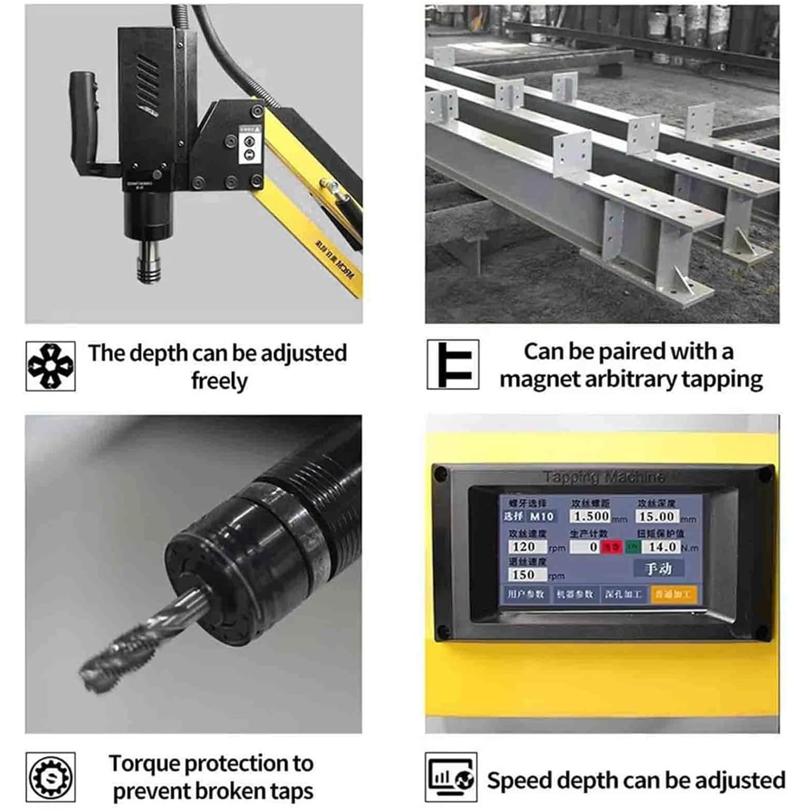 Elektryczna maszyna do gwintowania CNC M3-M16, uniwersalne ramię gwintujące 360 stopni, ekran dotykowy, promień roboczy 1000 mm, elektryczna maszyna do gwintowania stali, żelaza, m