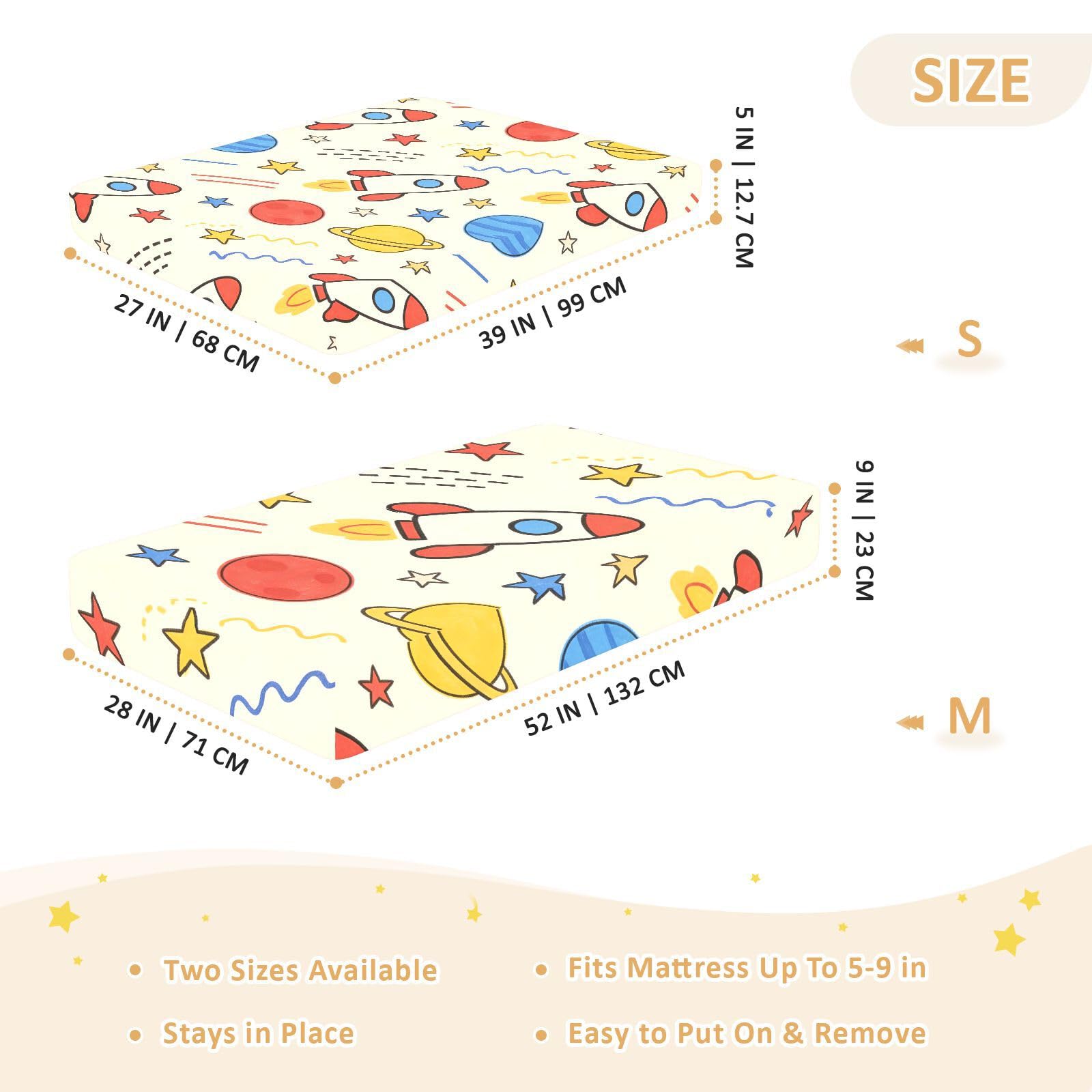 Planet Stars Cartoon Spaceship.png Lenzuola per culla per neonati e ragazze, in cotone, morbido e traspirante, materassi per bambini per la decorazione della cameretta dei bambini, 1 confezione de