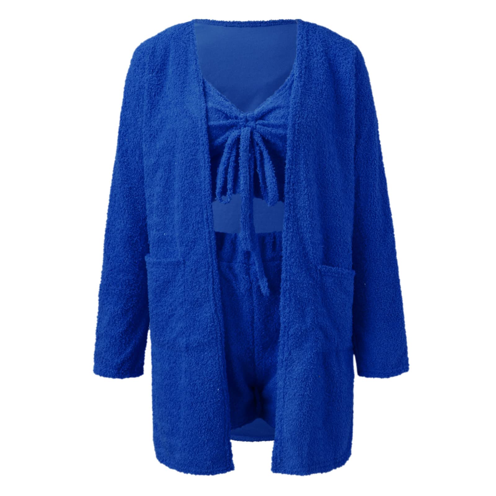 Damen Winter Lässige Sportbekleidung Solide Lange Ärmel 3-Teilige Outfits Mädchen Sachen Teenager Zimmer Hausanzug Elegant Schlafanzug Lang Warm Pyjama Christmas - Karierte Hose