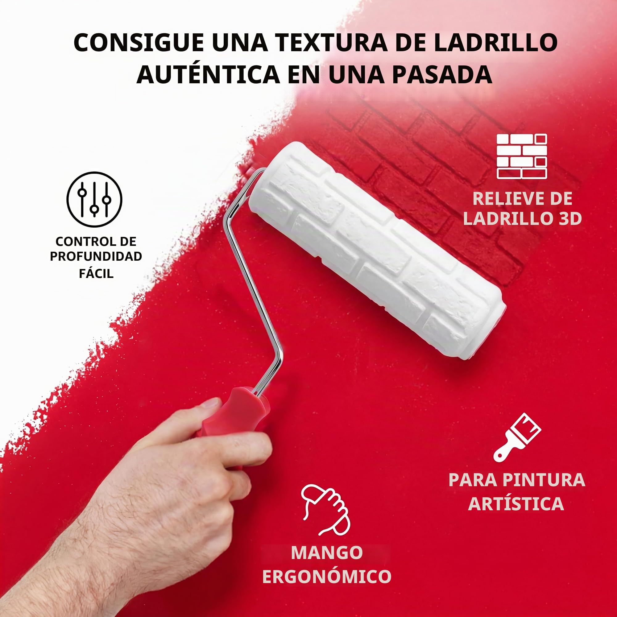 Rodillo Textura Hormigón y Rodillo Relieve para Paredes, Cilindro Pintura con Mango, Herramienta Decorativa Diseño Efecto Ladrillo Imitación