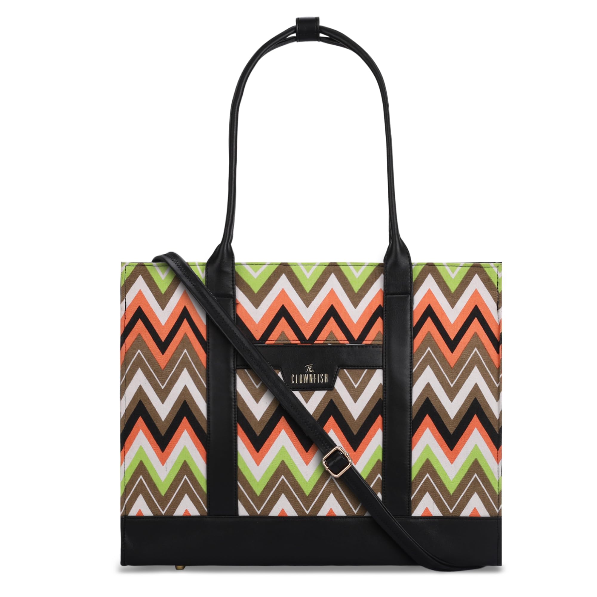 THE CLOWNFISH Nemo Series Women's Laptop Handbag with Sling Strap| Printed Canvas + Vegan Leather | Tote Bag for Women Office Use | 15.6 inch Laptop | 17 Ltr Capacity | Shoulder Bag for Women