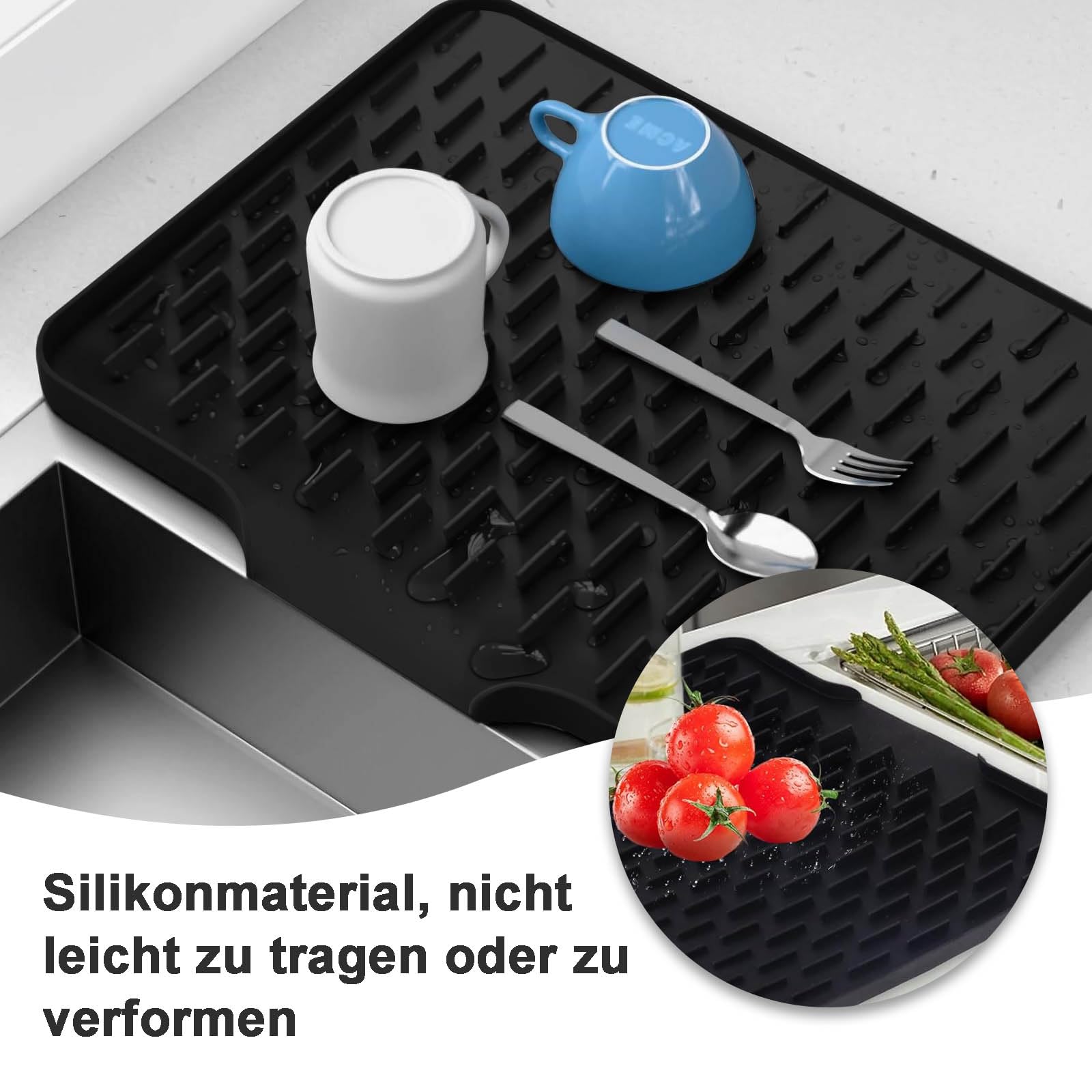 Tapis Égouttoir En Silicone Pour La Cuisine: GEEKHOM Tapis Silicone Incliné, Pliable - Pour Vaisselle Et Couverts En Cuisine - Amateurs De Cuisine Et Foyers Modernes (40 X 32,5 CM